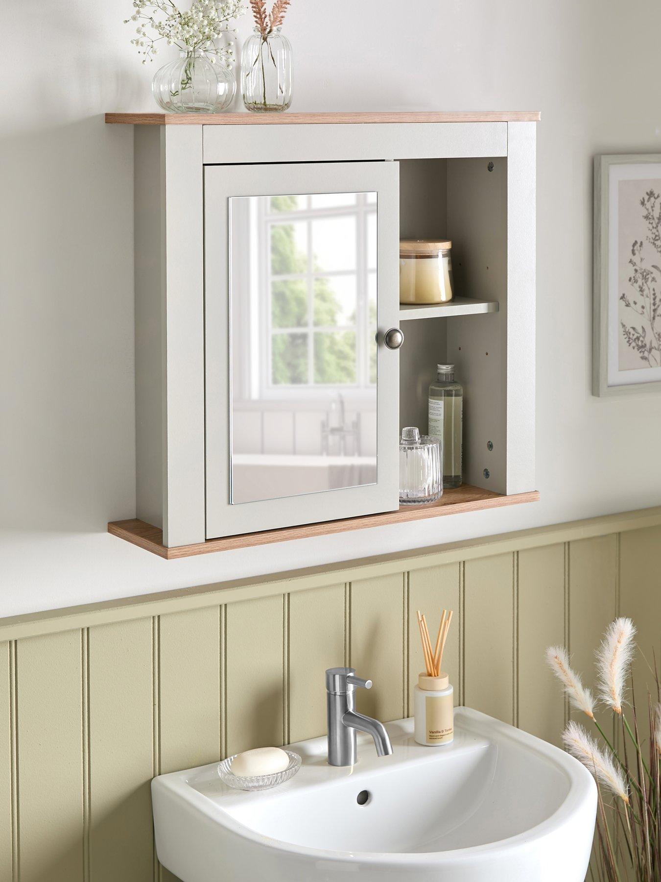 Very Home Lifton Mirrored Bathroom Wall Cabinet - Light Grey/Wood