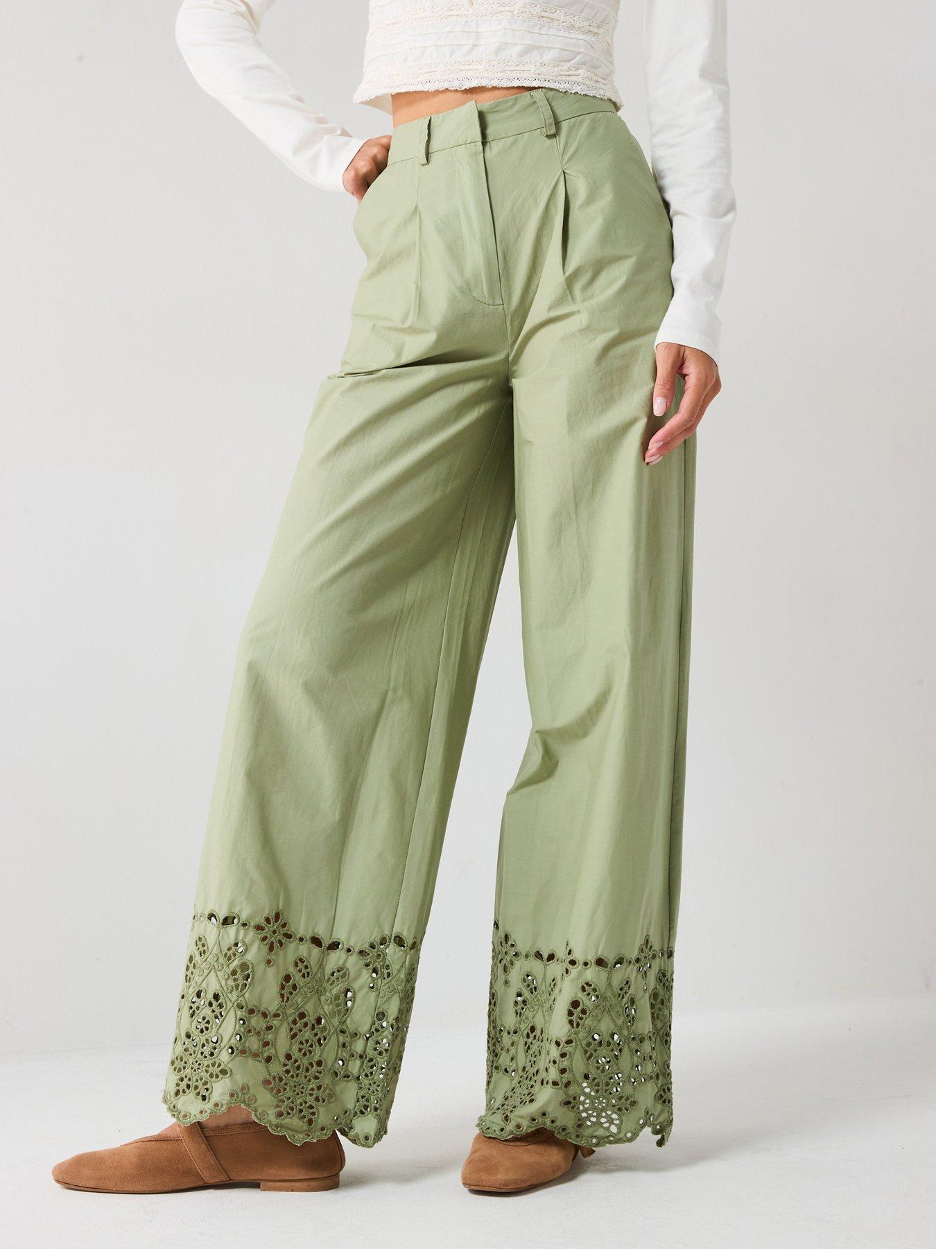 v-by-very-broderie-wide-leg-trousers-green