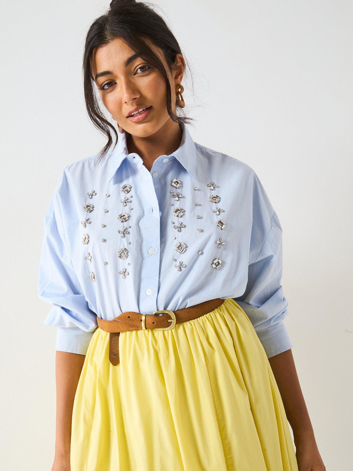 Image 1 of 6 of V by Very Cropped Sequin Shirt - Blue