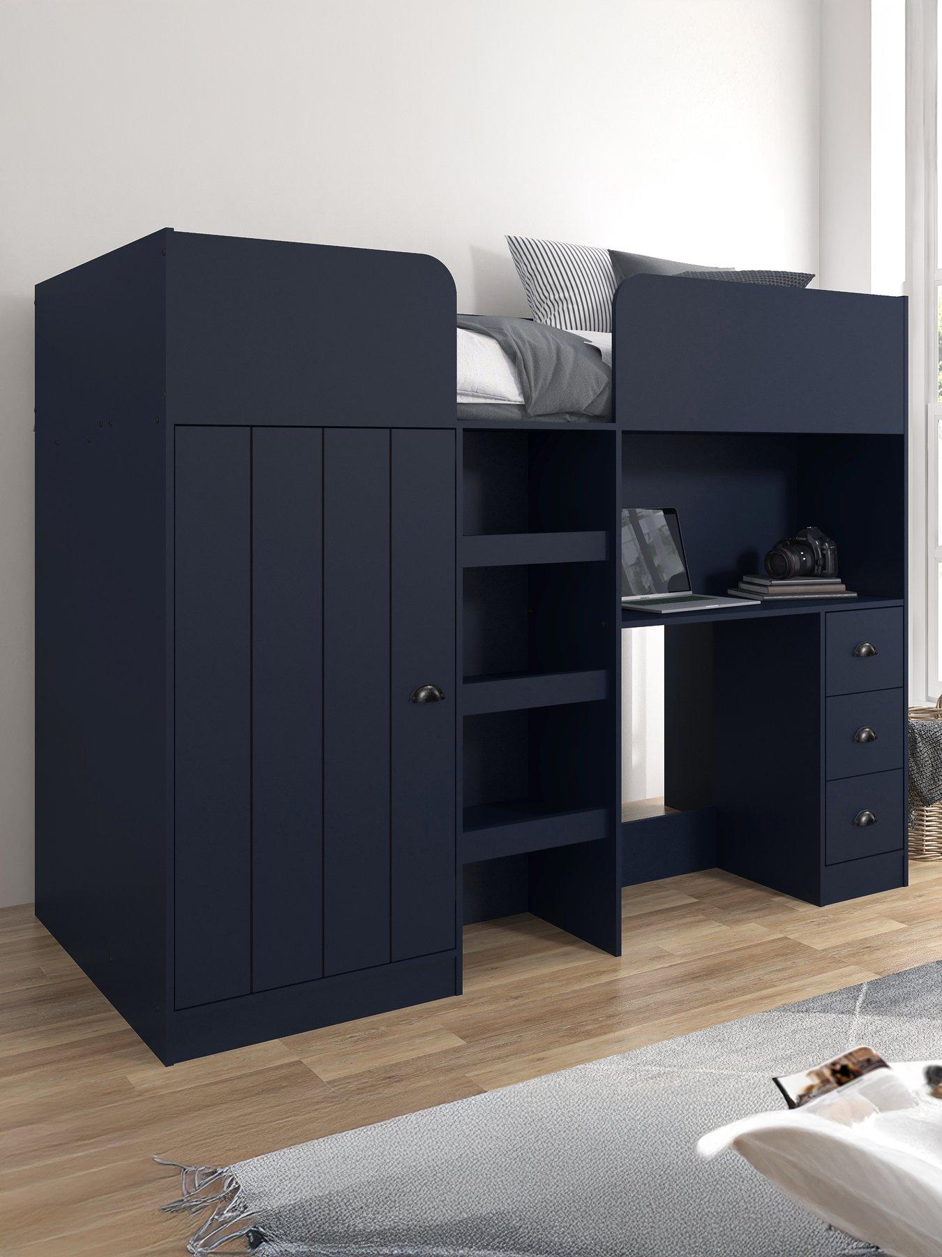 Image of Very Home Atlanta High Sleeper Bed with Mattress Options (Buy  &  SAVE!) - Navy