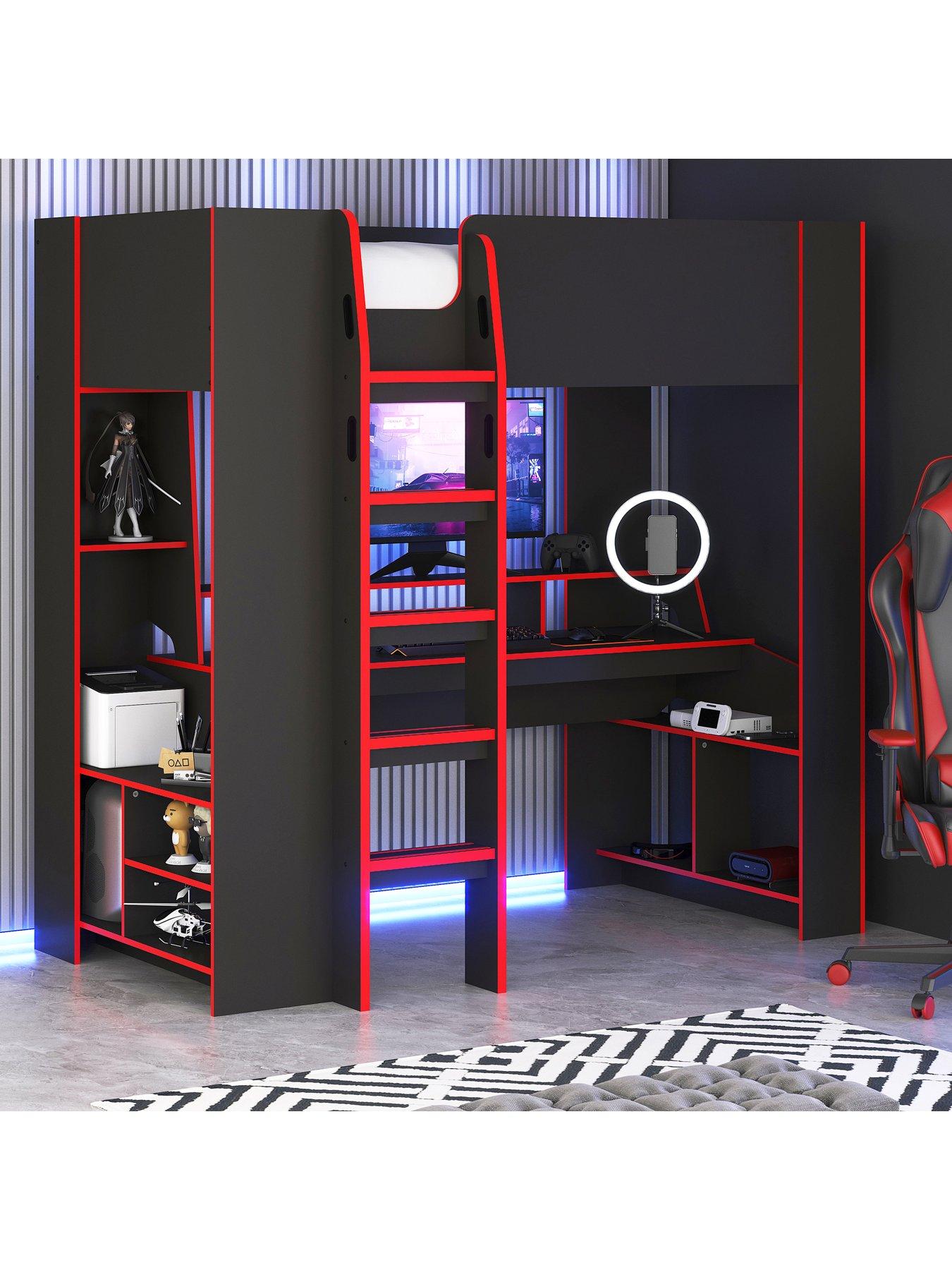 the-very-collection-fenner-high-sleeper-gaming-bed-with-desk-shelves-and-mattress-options-buy-amp-save
