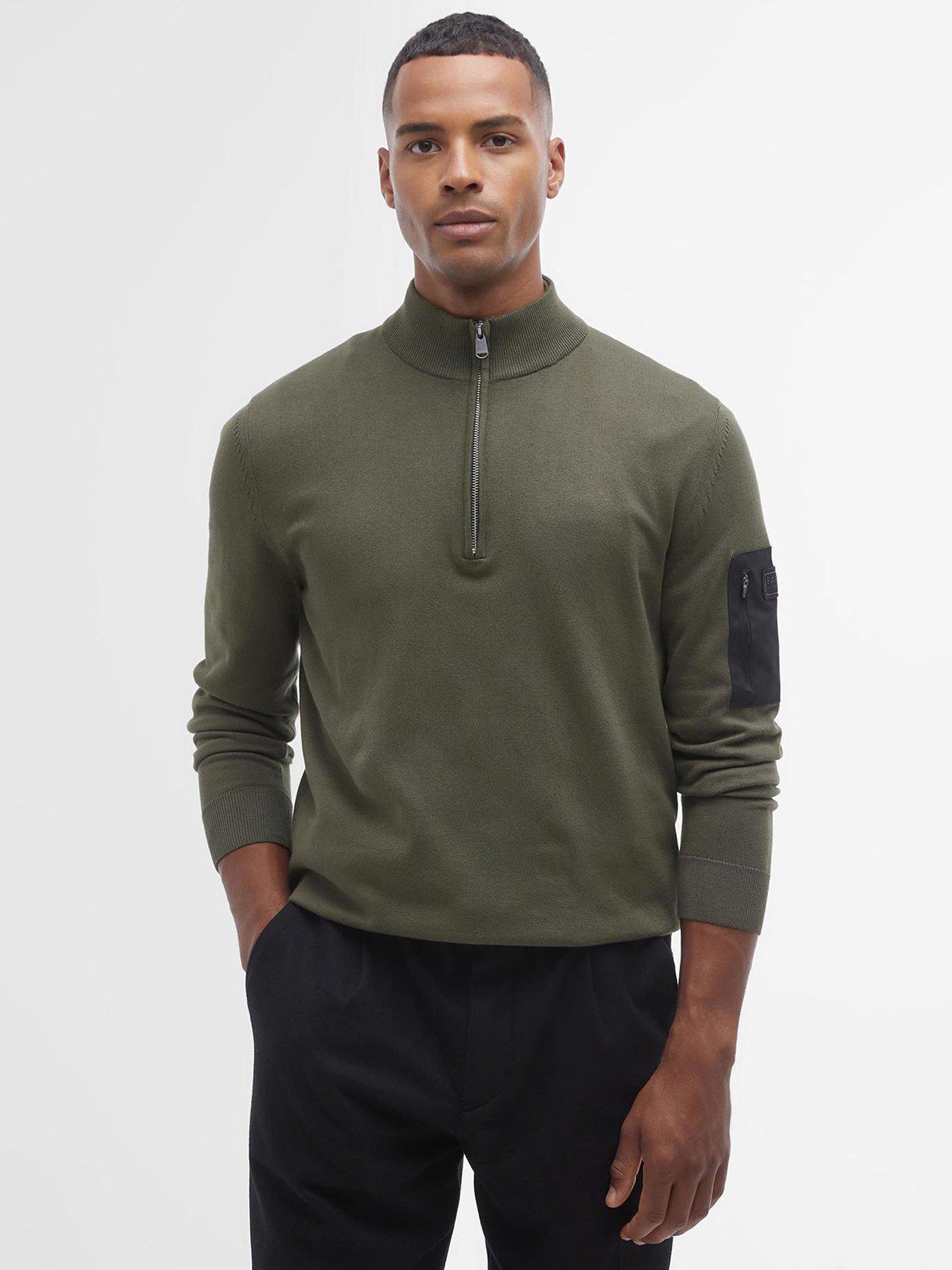 undefined Blades Cotton Half Zip Knitted Jumper - Khaki