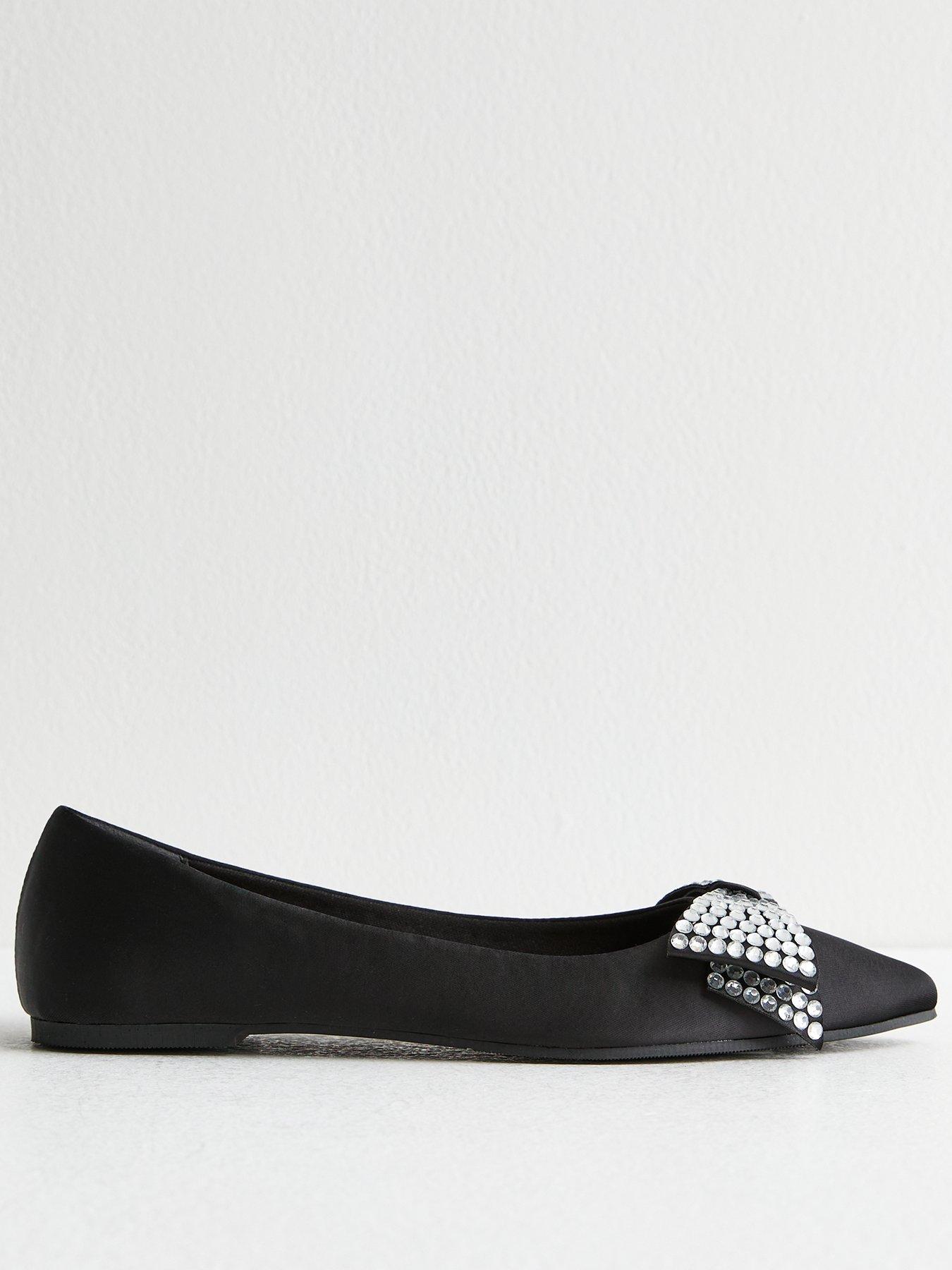 new-look-black-crystal-bow-satin-ballet-flats