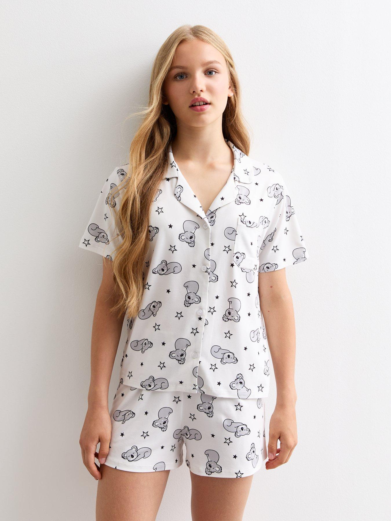 new-look-915-girls-white-koala-print-pyjama-set