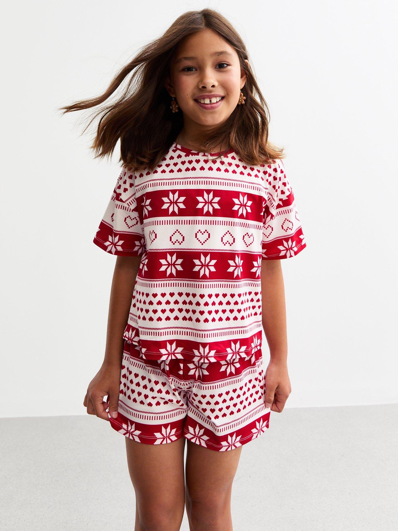 new-look-915-girls-red-christmas-fairisle-jersey-pyjama-set