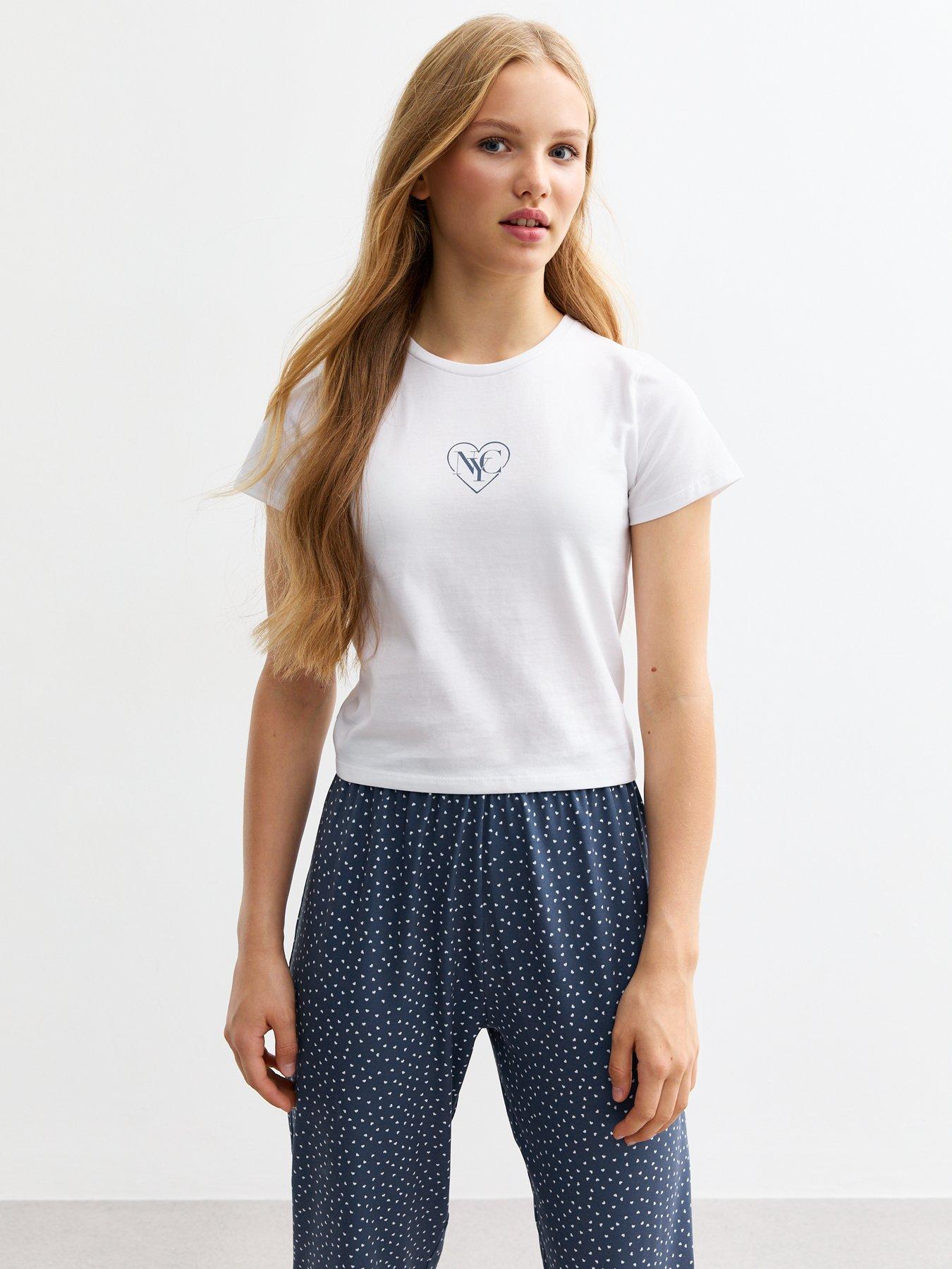 new-look-915-girls-white-nyc-heart-long-pyjama-set