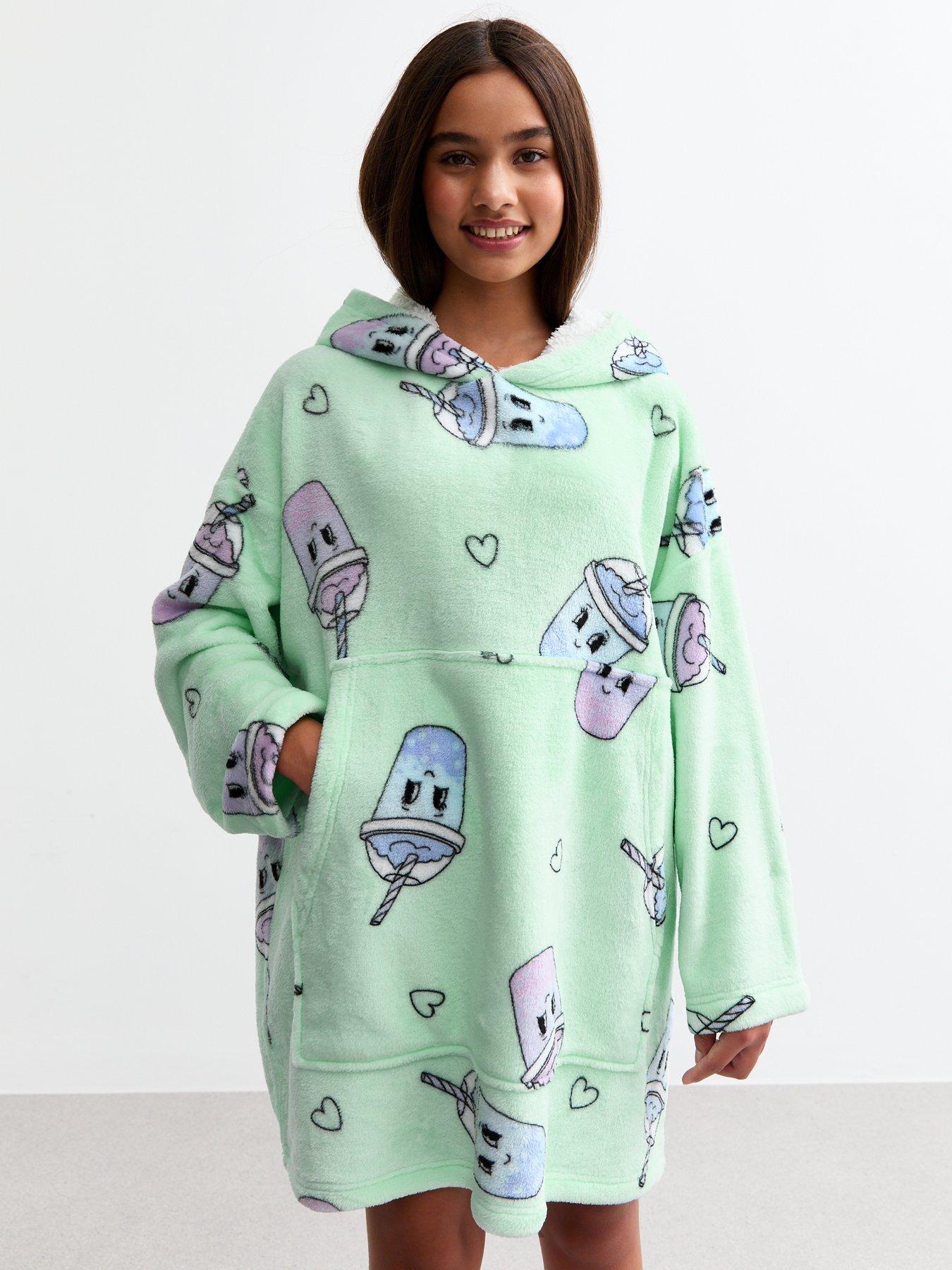 new-look-915-girls-green-bubble-tea-fleece-blanket-hoodie