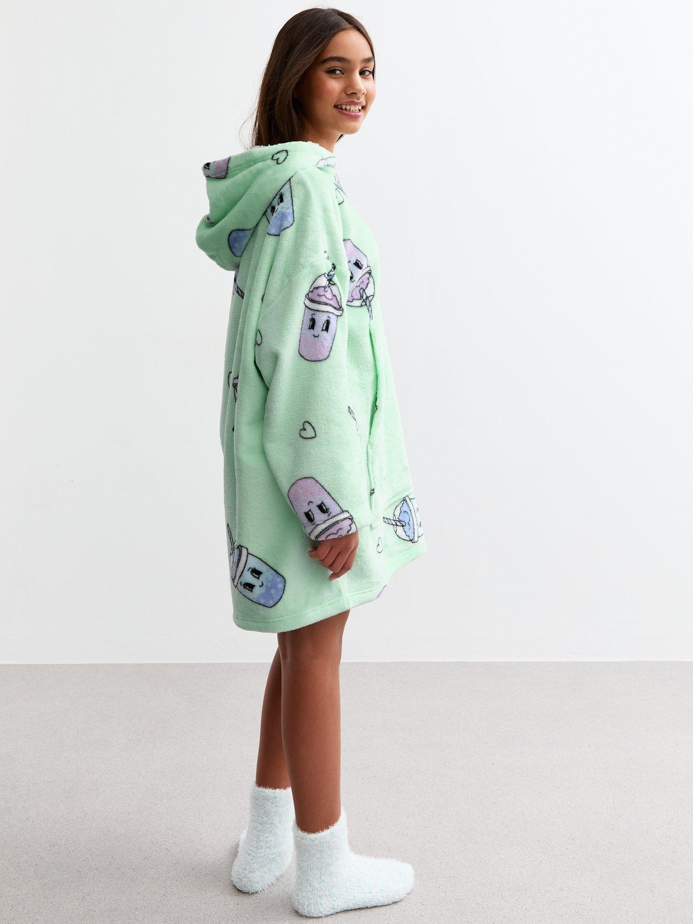 new-look-915-girls-green-bubble-tea-fleece-blanket-hoodiestillFront