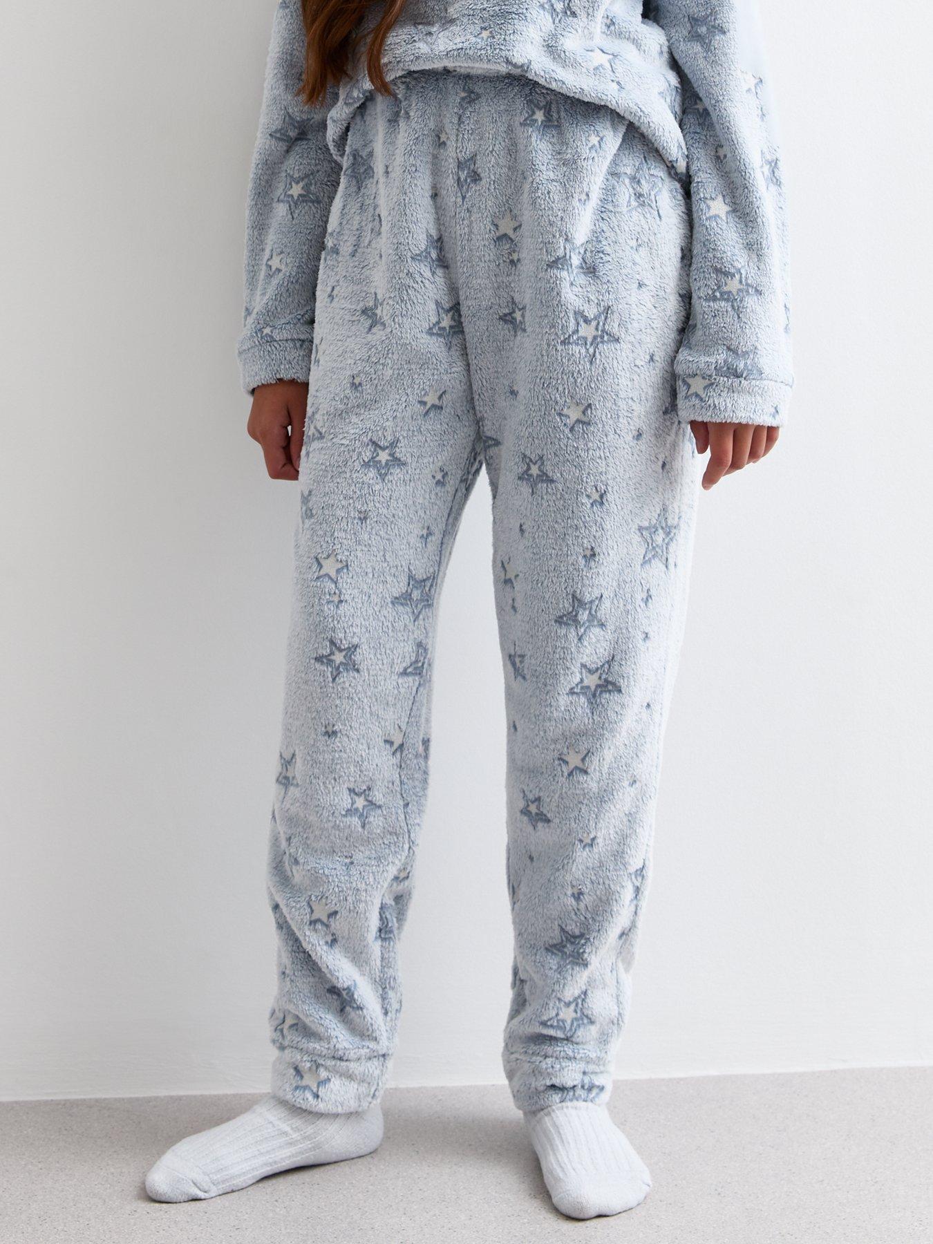 new-look-915-girls-blue-metallic-star-fleece-long-pyjama-setdetail