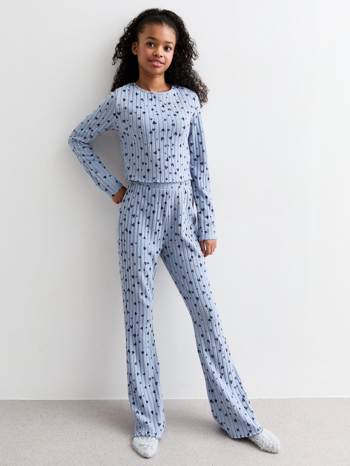 new-look-915-girls-blue-heart-print-ribbed-jersey-pyjama-setstillFront