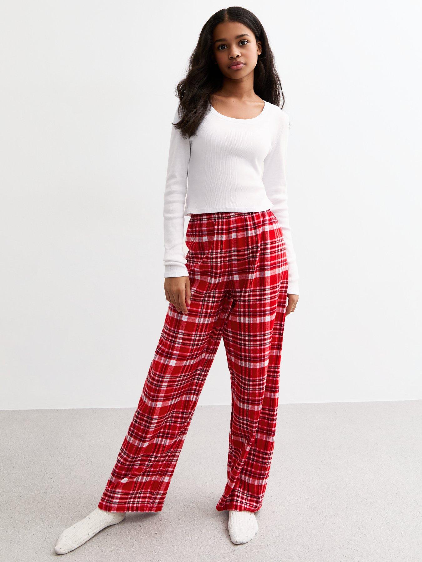 new-look-915-girls-red-plaid-flannel-long-pyjama-set