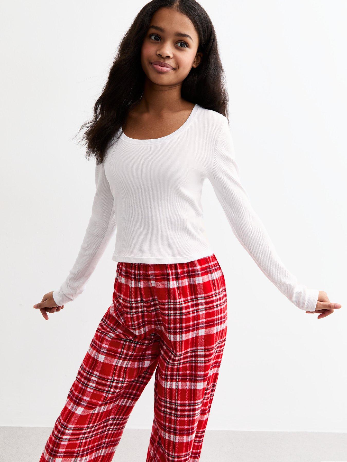 new-look-915-girls-red-plaid-flannel-long-pyjama-setback