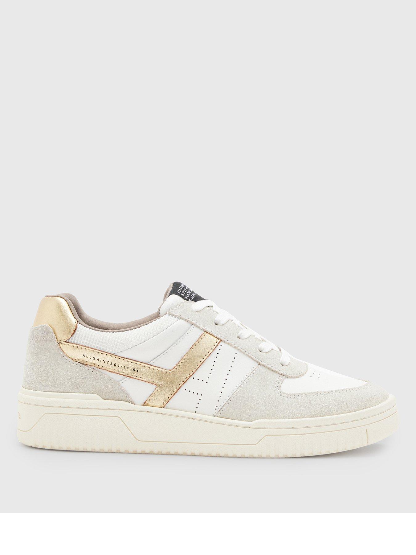Image 1 of 5 of AllSaints Vix Suede Sneakers - White/Gold