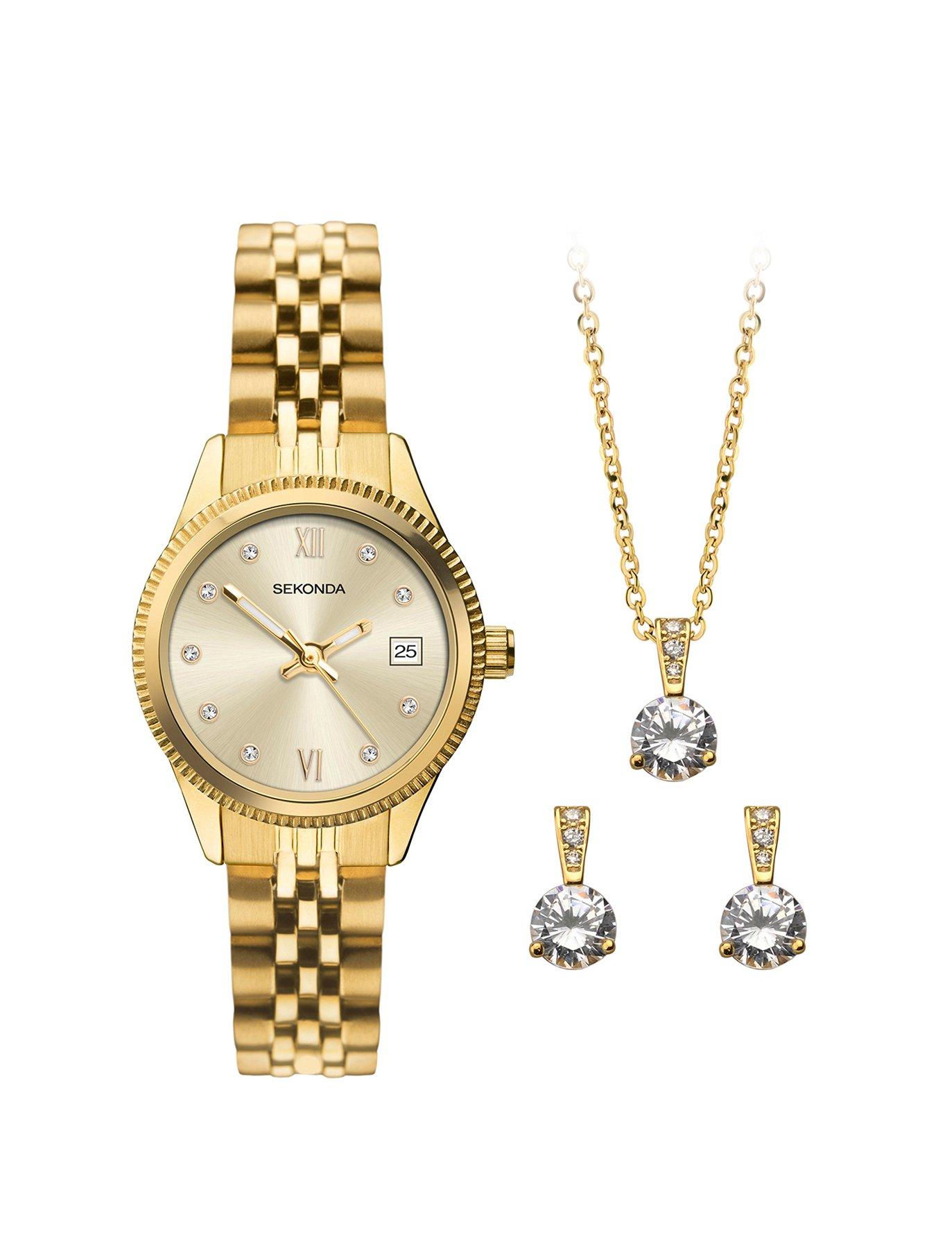 Sekonda Sekonda Womens Classic Gold Stainless Steel Bracelet Watch with Champagne Dial Analogue Gift Set