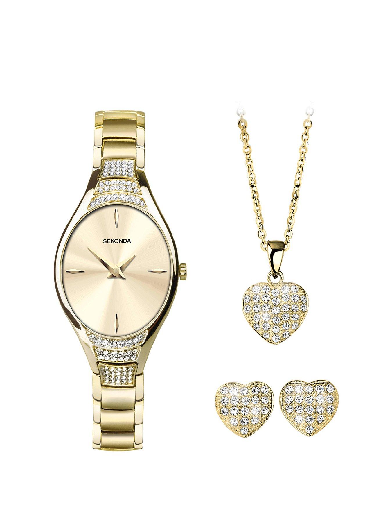 Sekonda Women's Sparkle Gold Alloy Bracelet Watch with Champagne Dial Analogue Gift Set