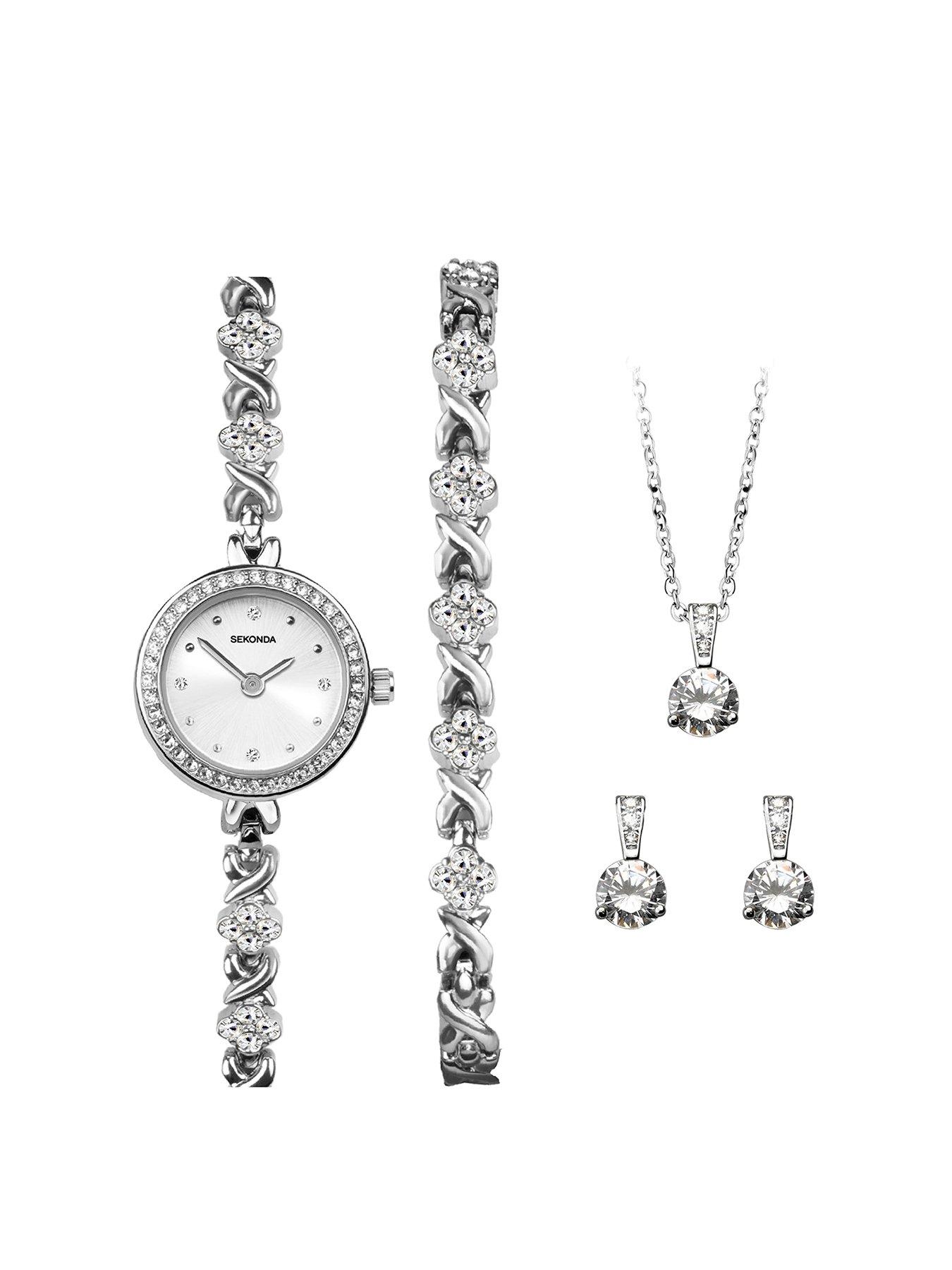 Sekonda Women's Classic Silver Alloy Bracelet Watch with Silver White Dial Analogue Gift Set
