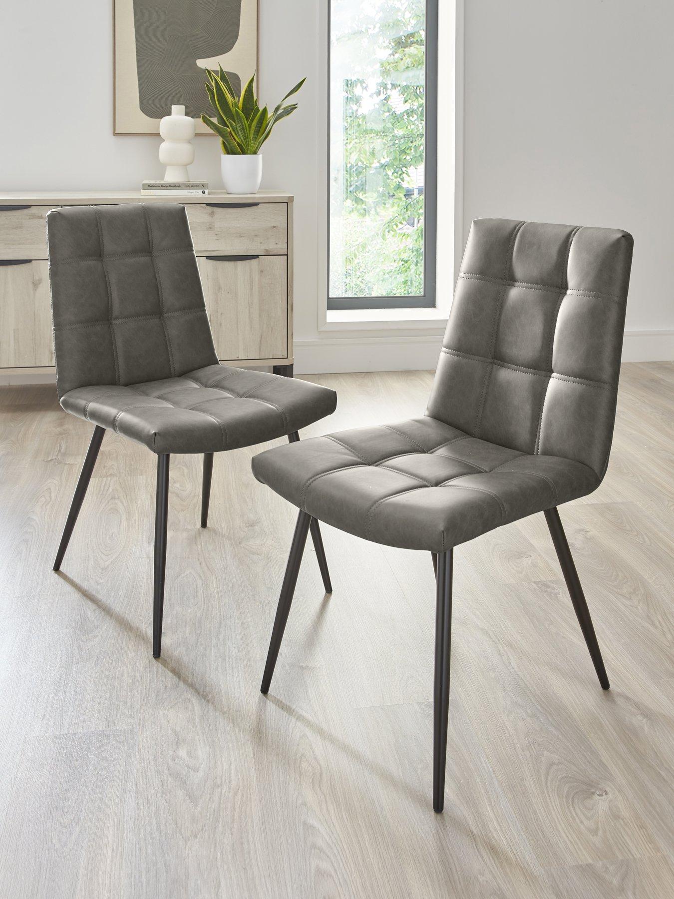 Very Home Harlem Pair of Faux Leather Dining Chairs - Grey/Black - FSC® Certified