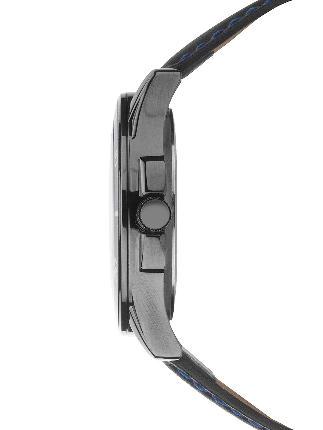 Image 5 of 6 of Sekonda Men's Midnight Black Leather Bracelet Watch&nbsp;with Sunray Dark Blue Dial Analogue Gift Set