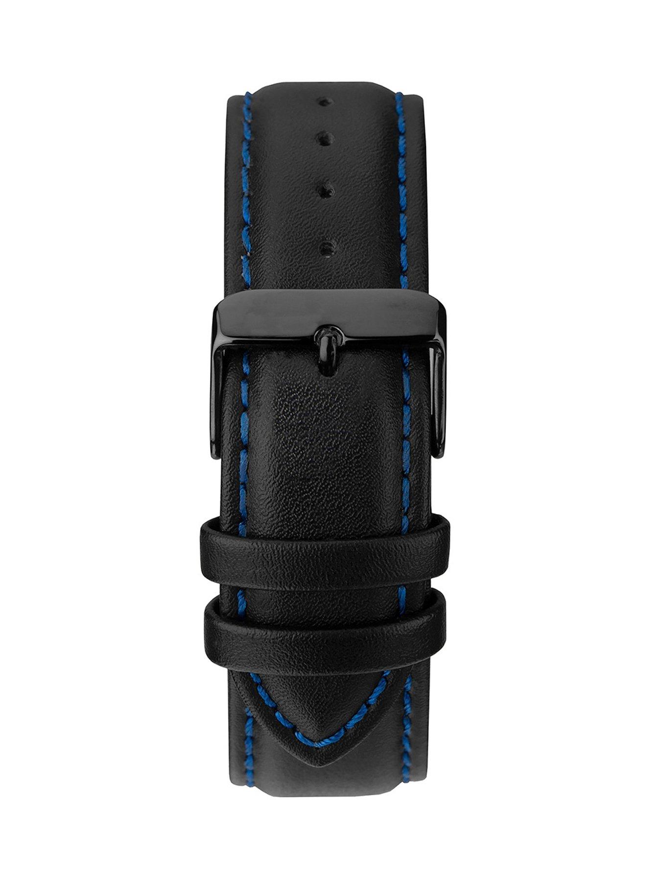 Image 6 of 6 of Sekonda Men's Midnight Black Leather Bracelet Watch&nbsp;with Sunray Dark Blue Dial Analogue Gift Set
