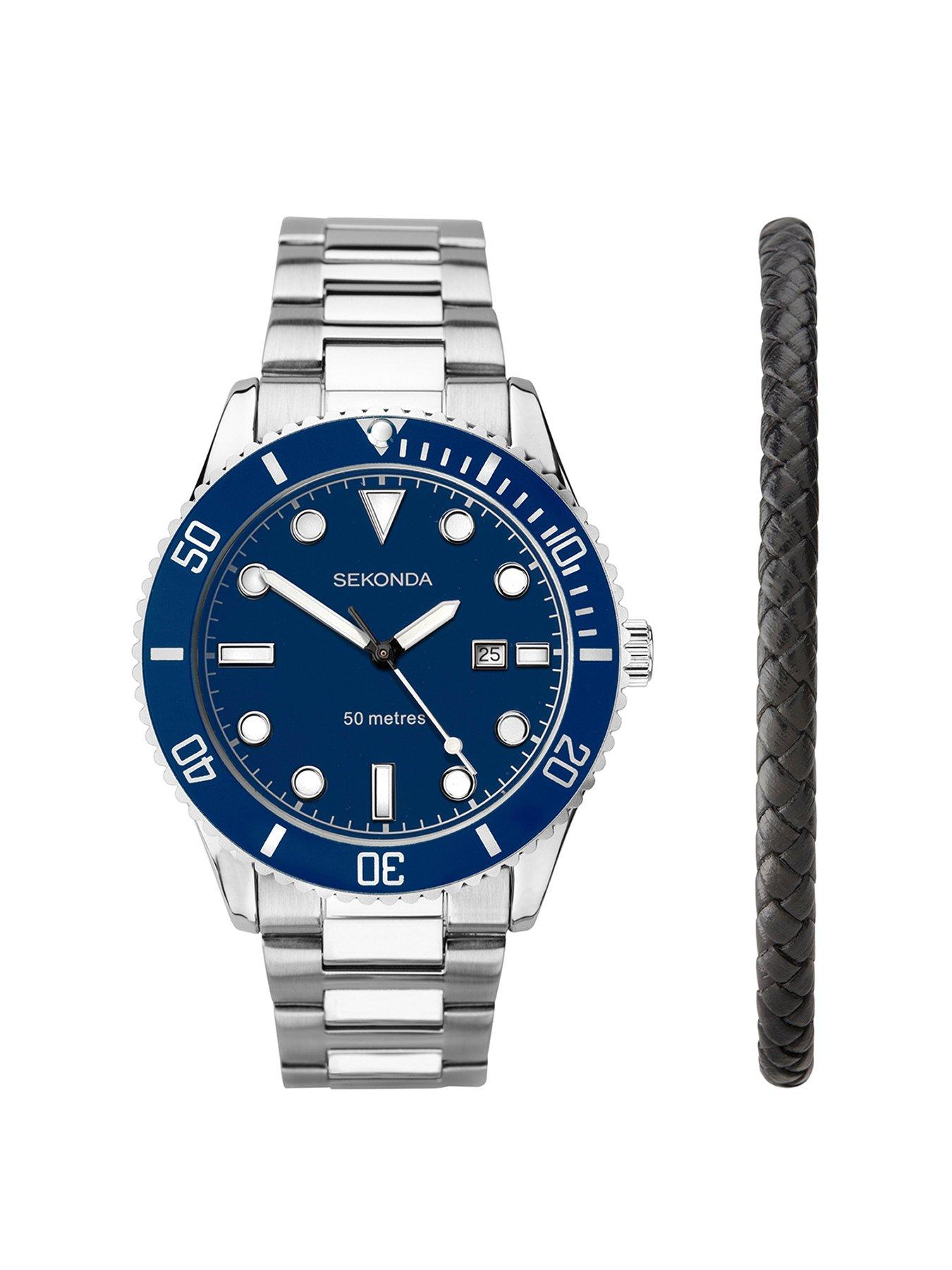 sekonda-sekonda-mens-ocean-silver-stainless-steel-bracelet-with-matte-blue-dial-analogue-gift-set