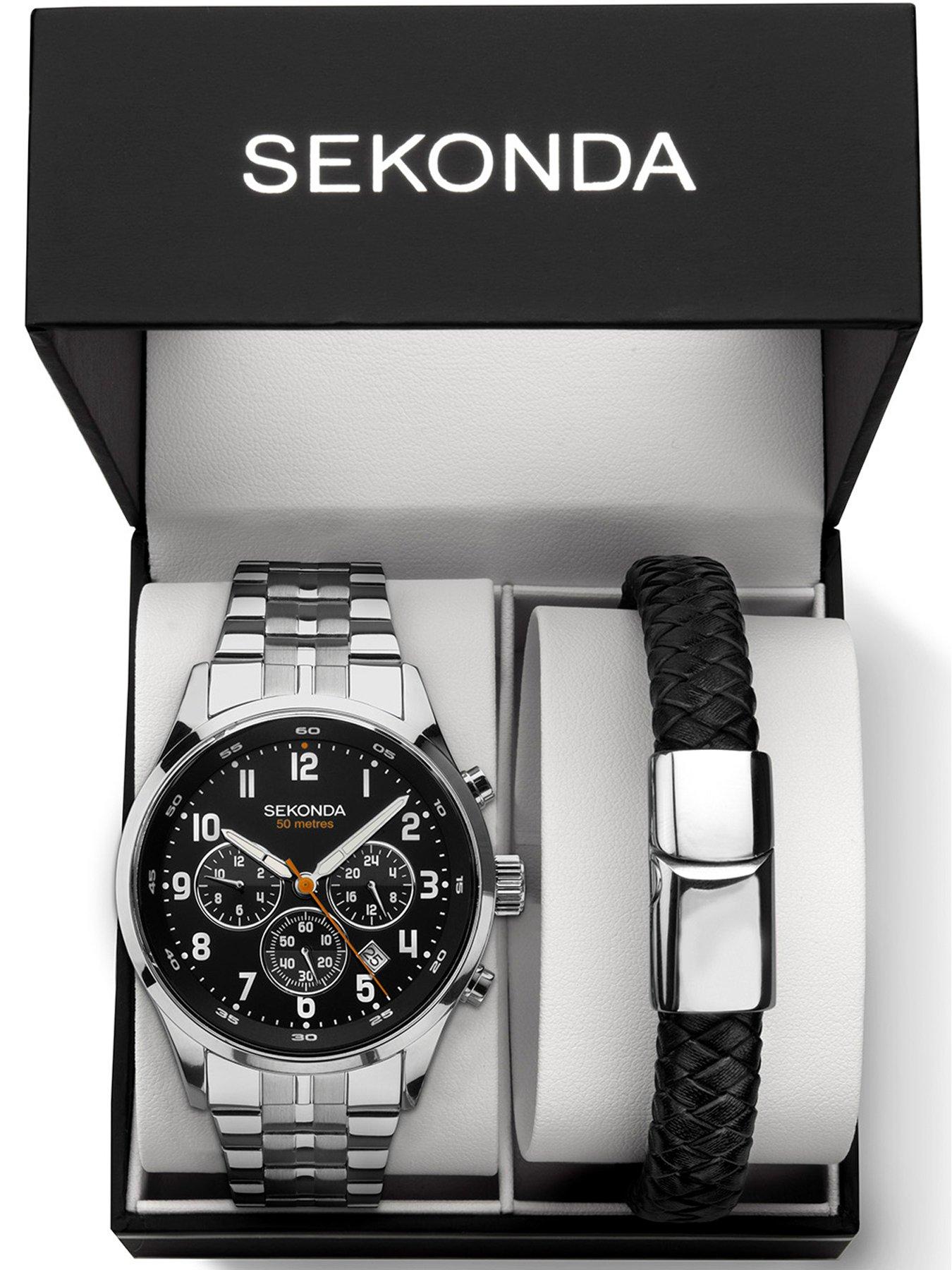 Image 3 of 6 of Sekonda Men's Silver Stainless Steel Bracelet Watch&nbsp;with Black Dial Chronograph Gift Set