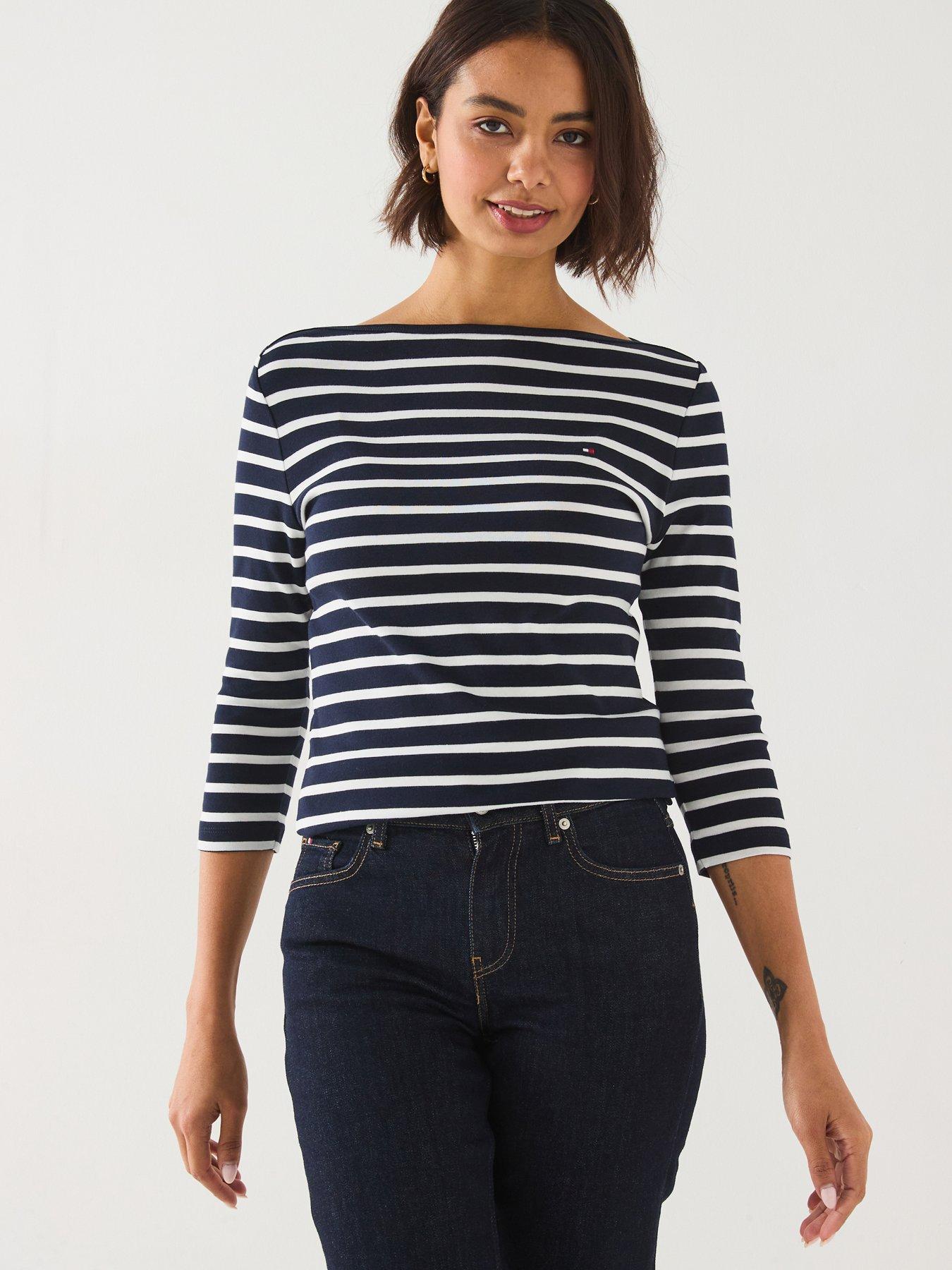 Image 1 of 5 of Tommy Hilfiger Slim Boat Neck Top - Blue