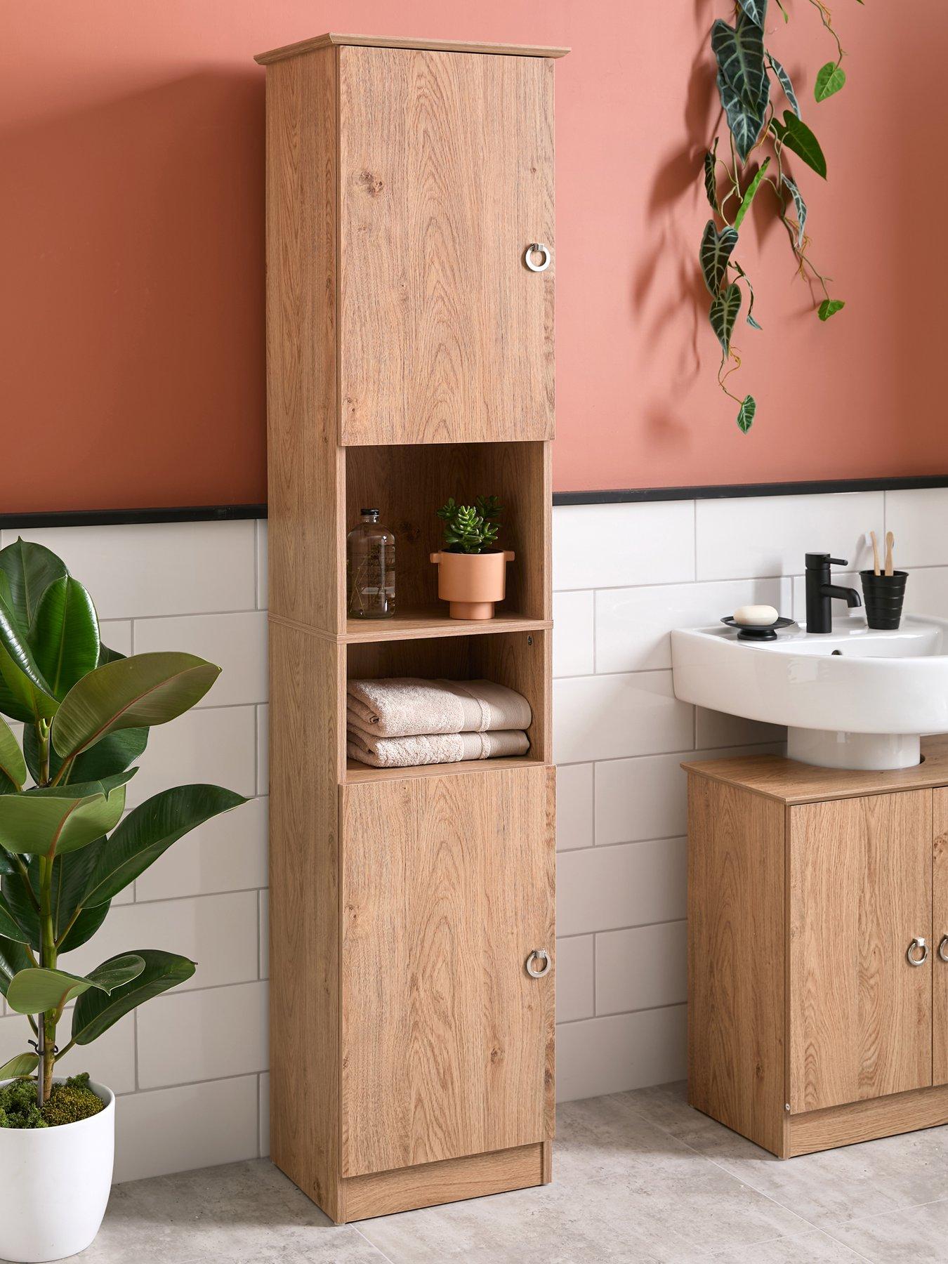 Image 1 of 7 of Very Home Pinnock Tall Bathroom Cabinet - Oak