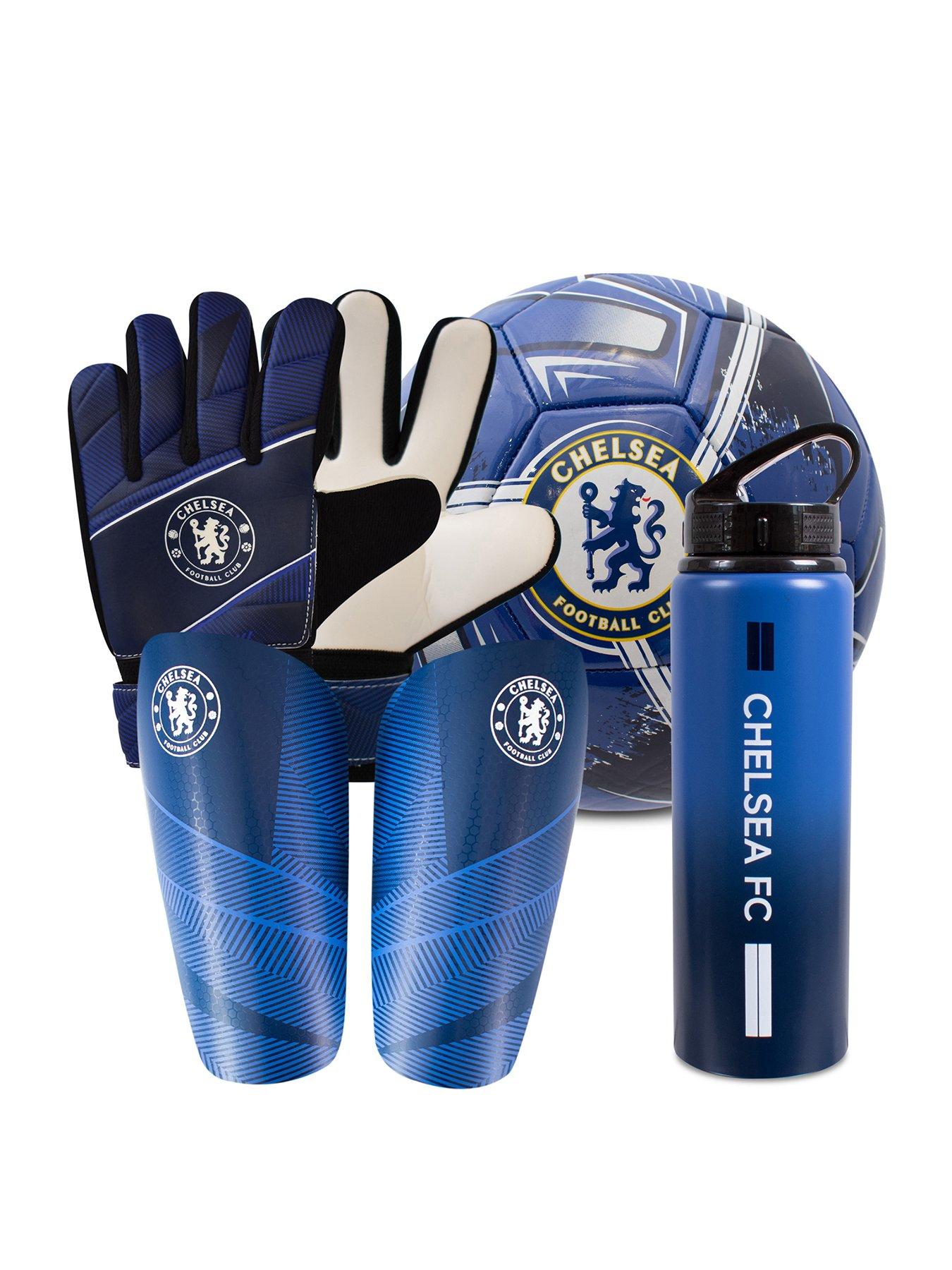 Football Bundle: 750ml Aluminium Bottle, Shin Pads, Goalkeeper Gloves  &  Size 5 Turbine Ball