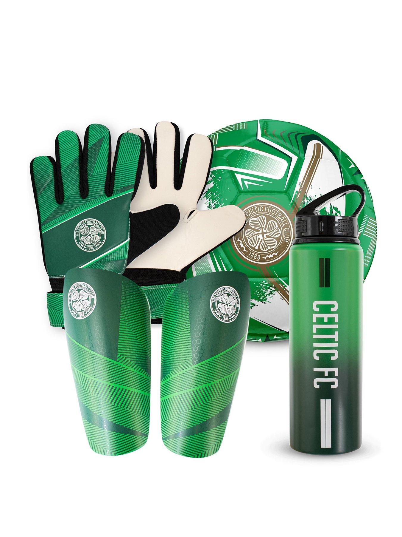 Football Bundle: 750ml Aluminium Bottle, Shin Pads, Goalkeeper Gloves  &  Size 5 Turbine Ball