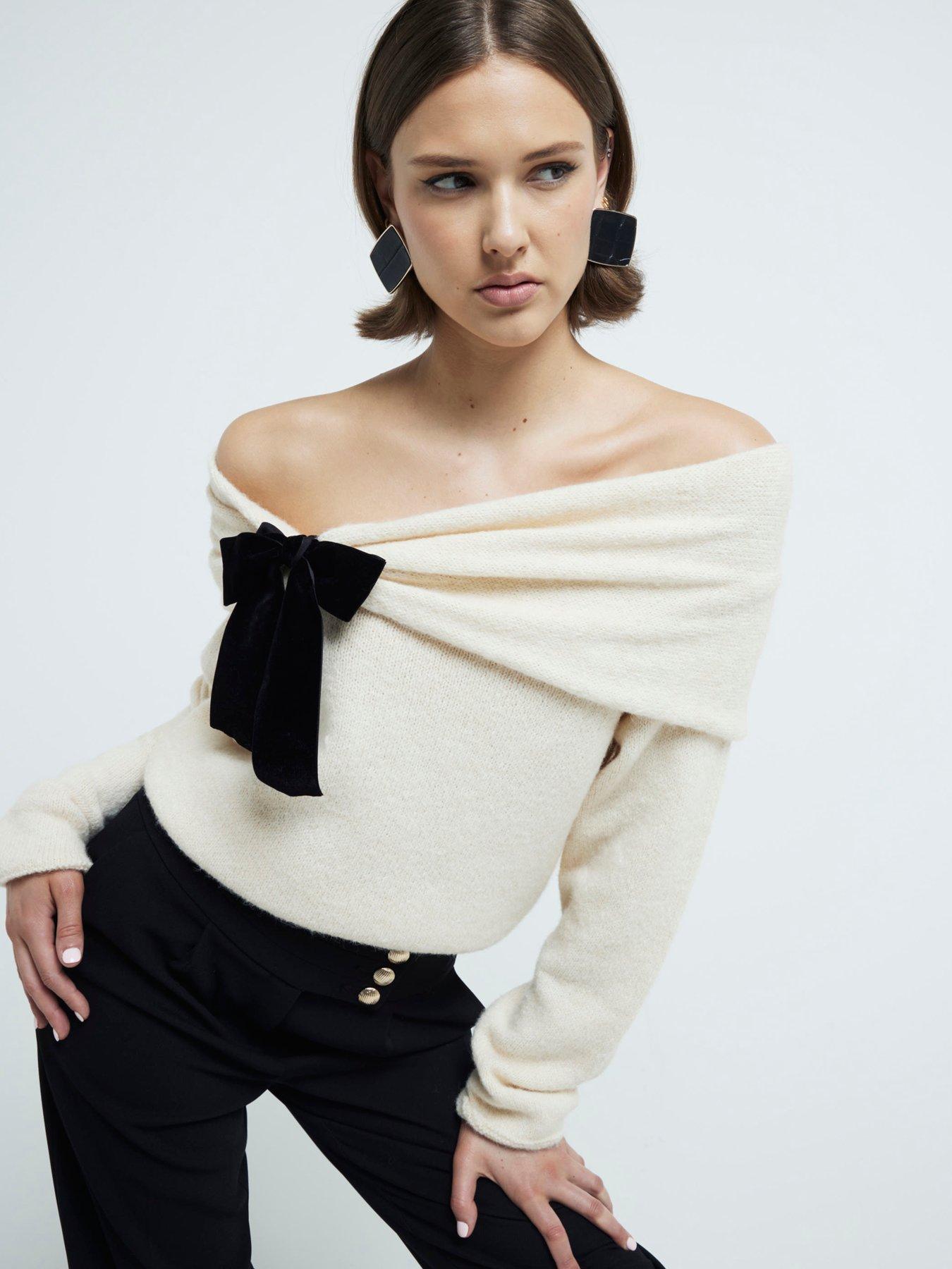 river-island-bardot-bow-jumper-beige