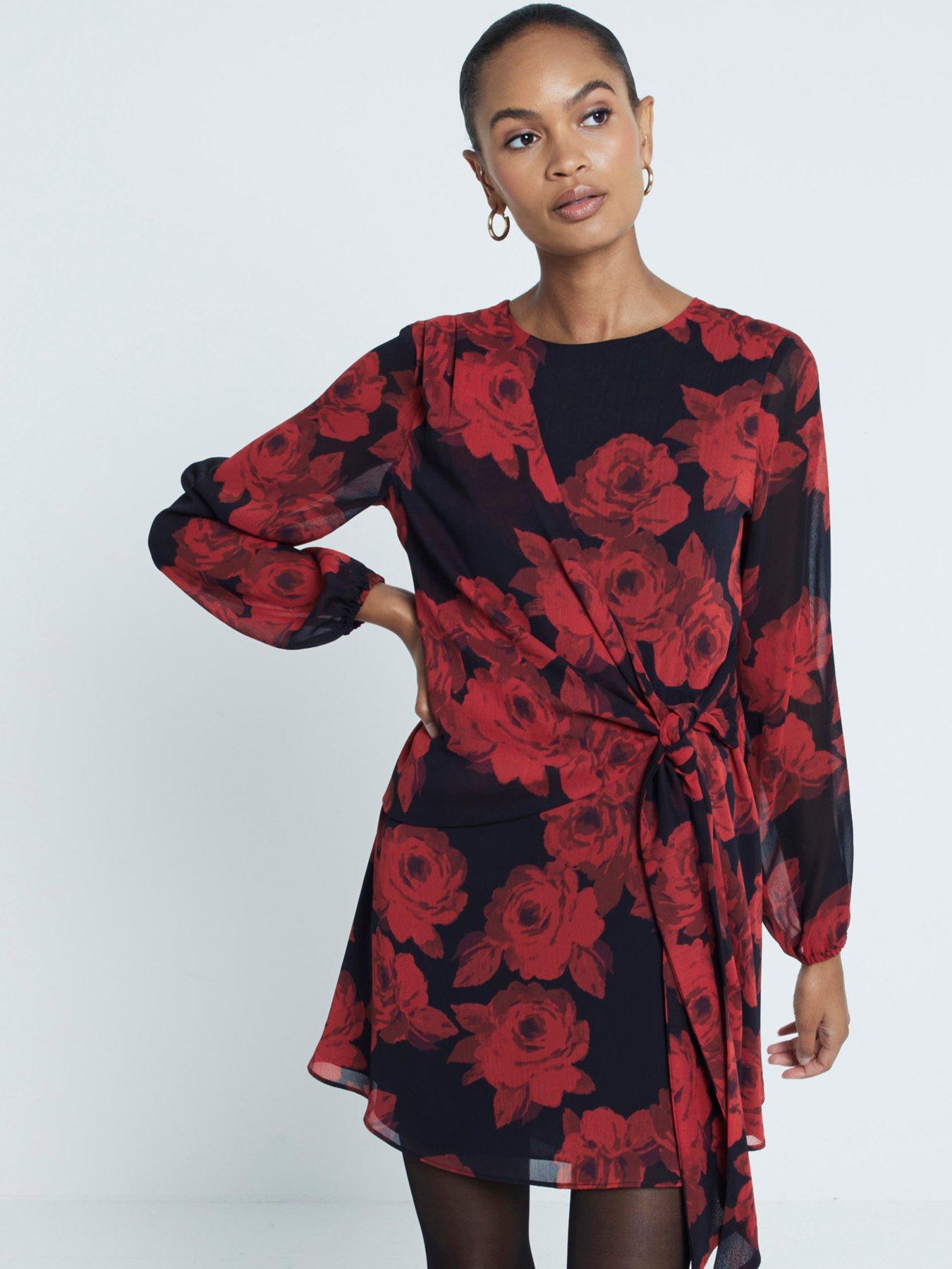 river-island-tie-front-tea-dress-red