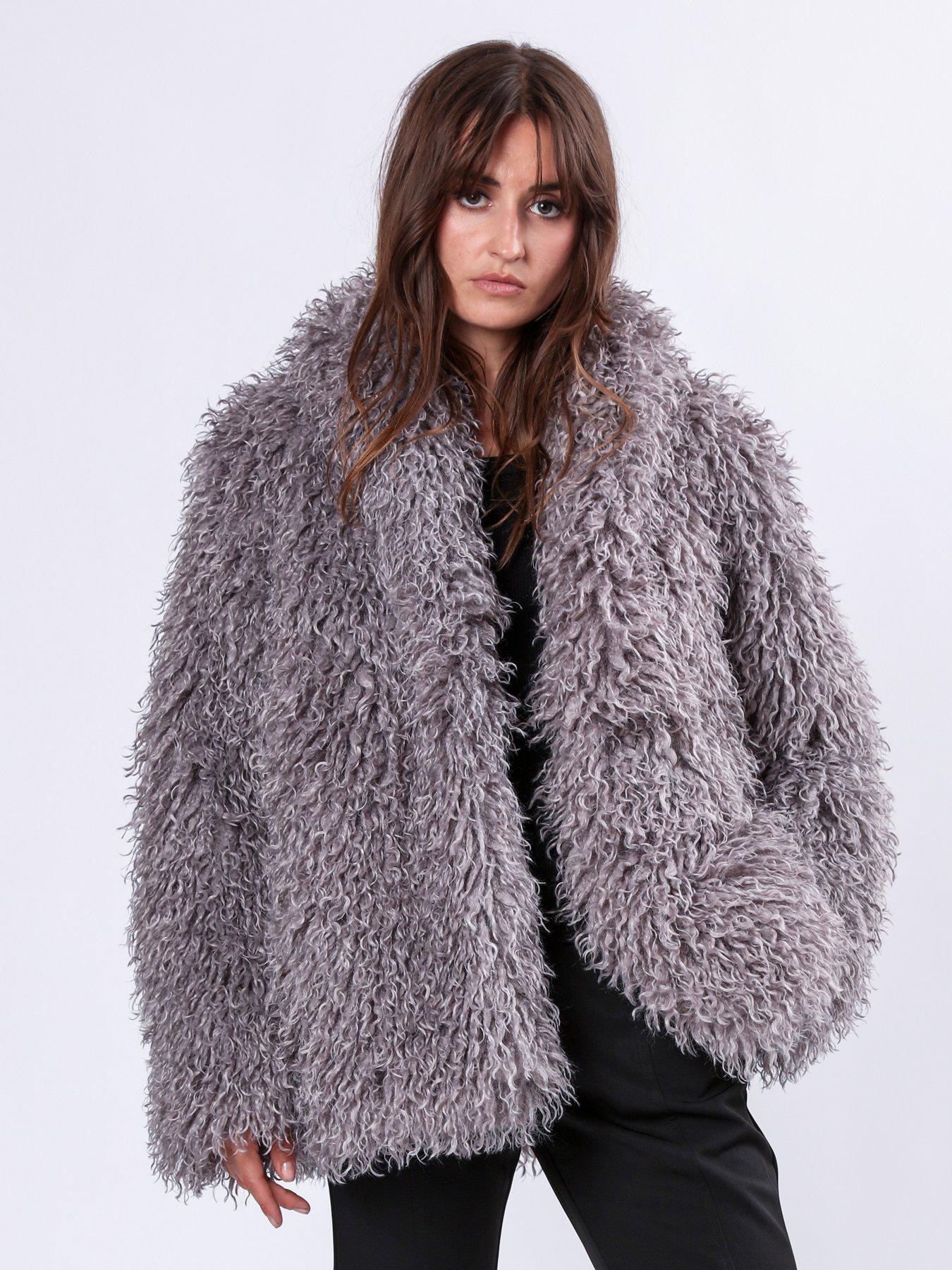 Religion Short Faux Fur Coat - Grey