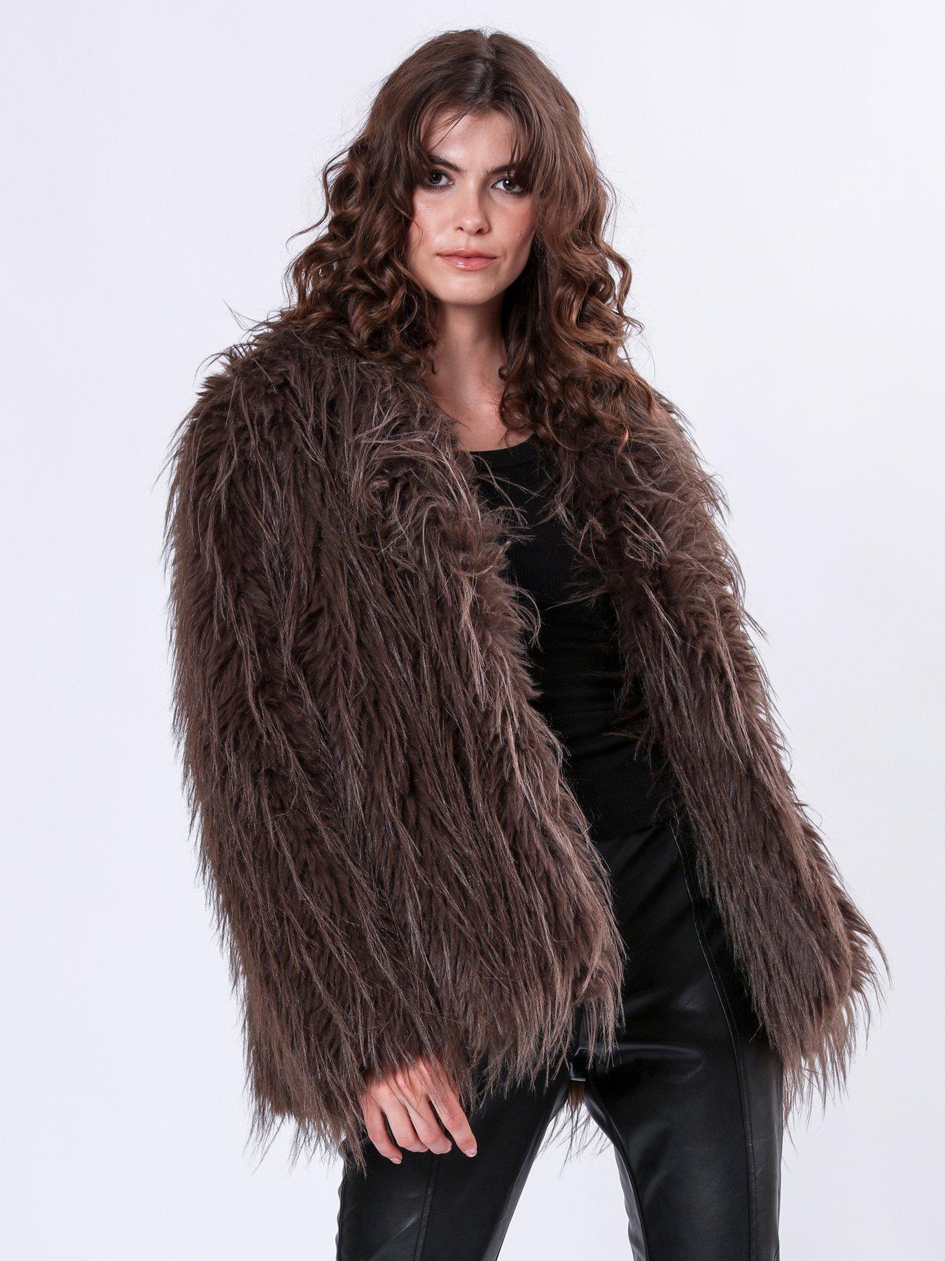 religion-short-faux-fur-coat-brown