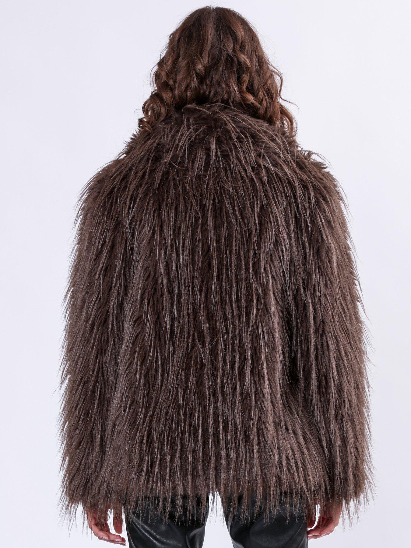 religion-short-faux-fur-coat-brownstillFront