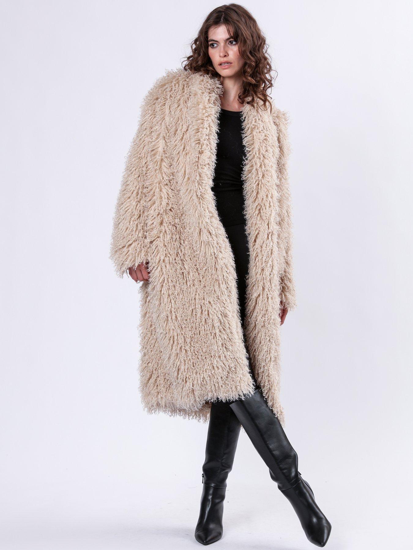 Image 1 of 6 of Religion Long Hair Faux Fur Coat - Cream