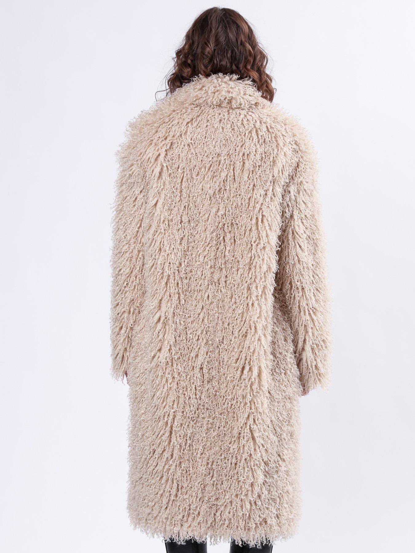 Image 2 of 6 of Religion Long Hair Faux Fur Coat - Cream