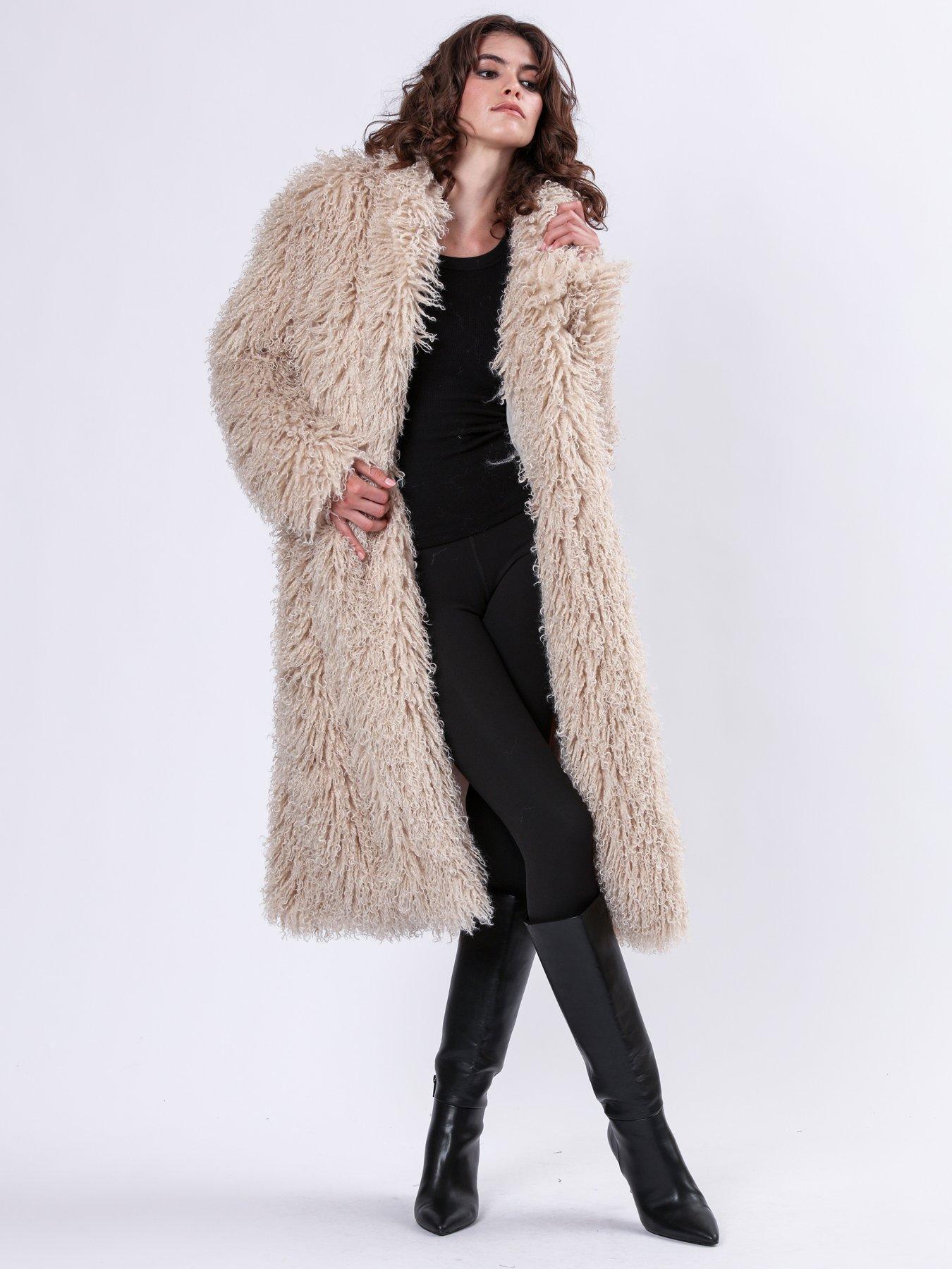 Image 3 of 6 of Religion Long Hair Faux Fur Coat - Cream