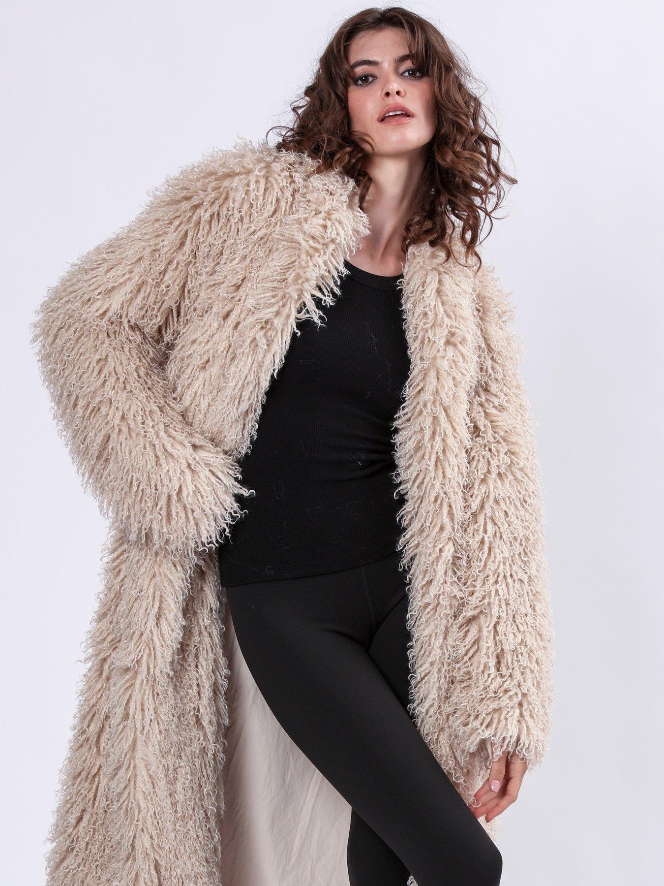 Image 5 of 6 of Religion Long Hair Faux Fur Coat - Cream