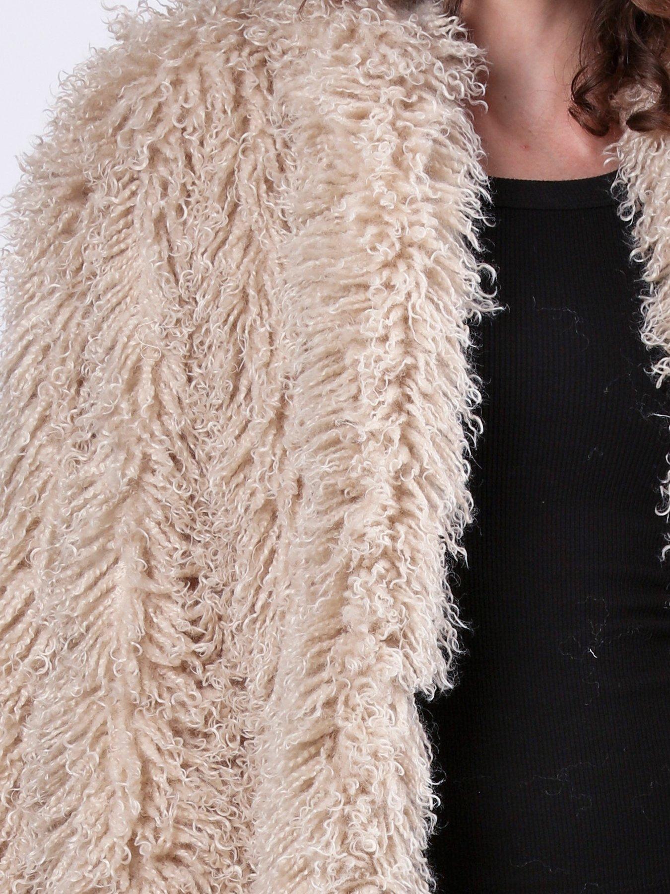 Image 6 of 6 of Religion Long Hair Faux Fur Coat - Cream