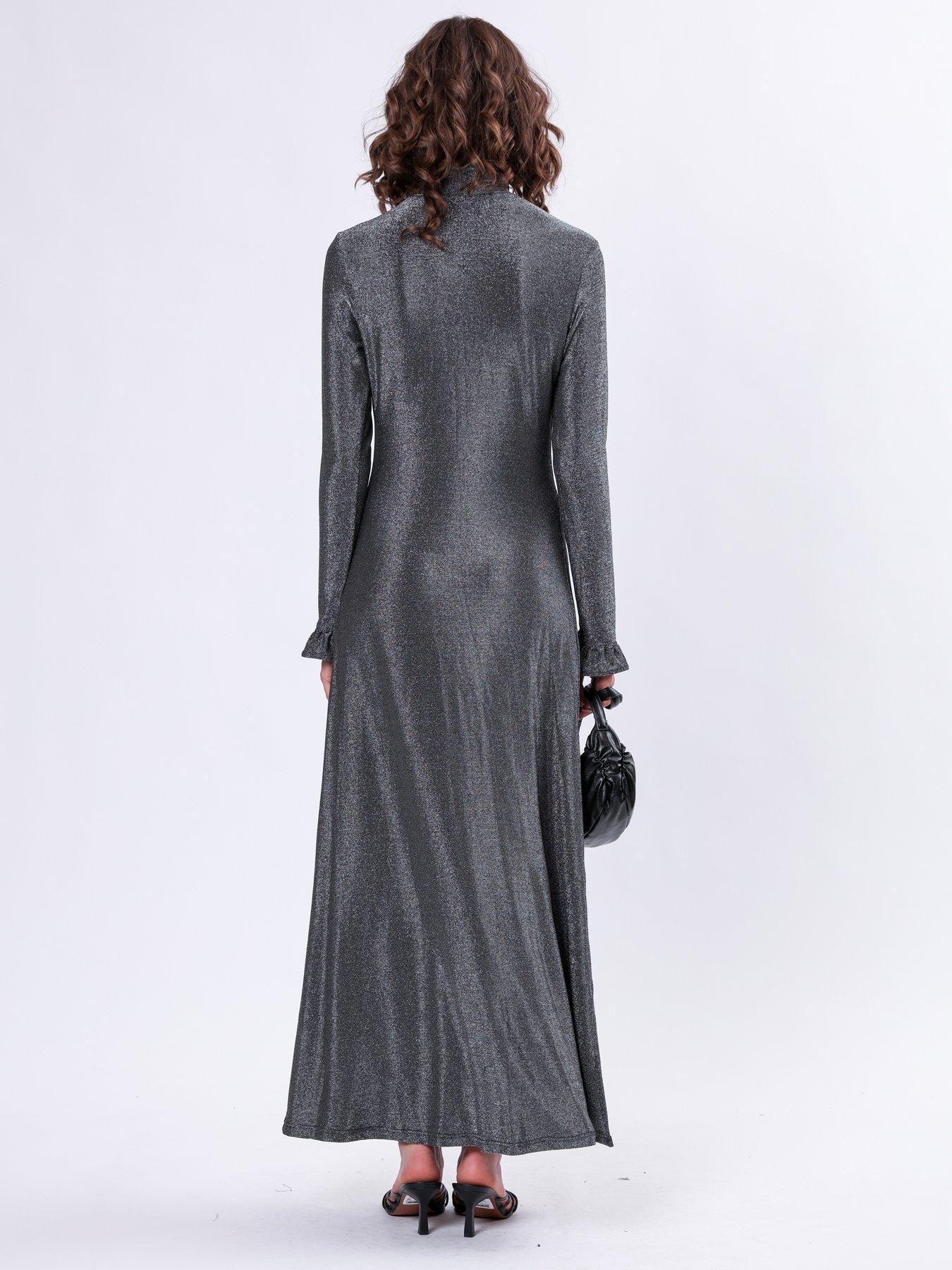 religion-frill-cuff-lurex-maxi-dress-greystillFront