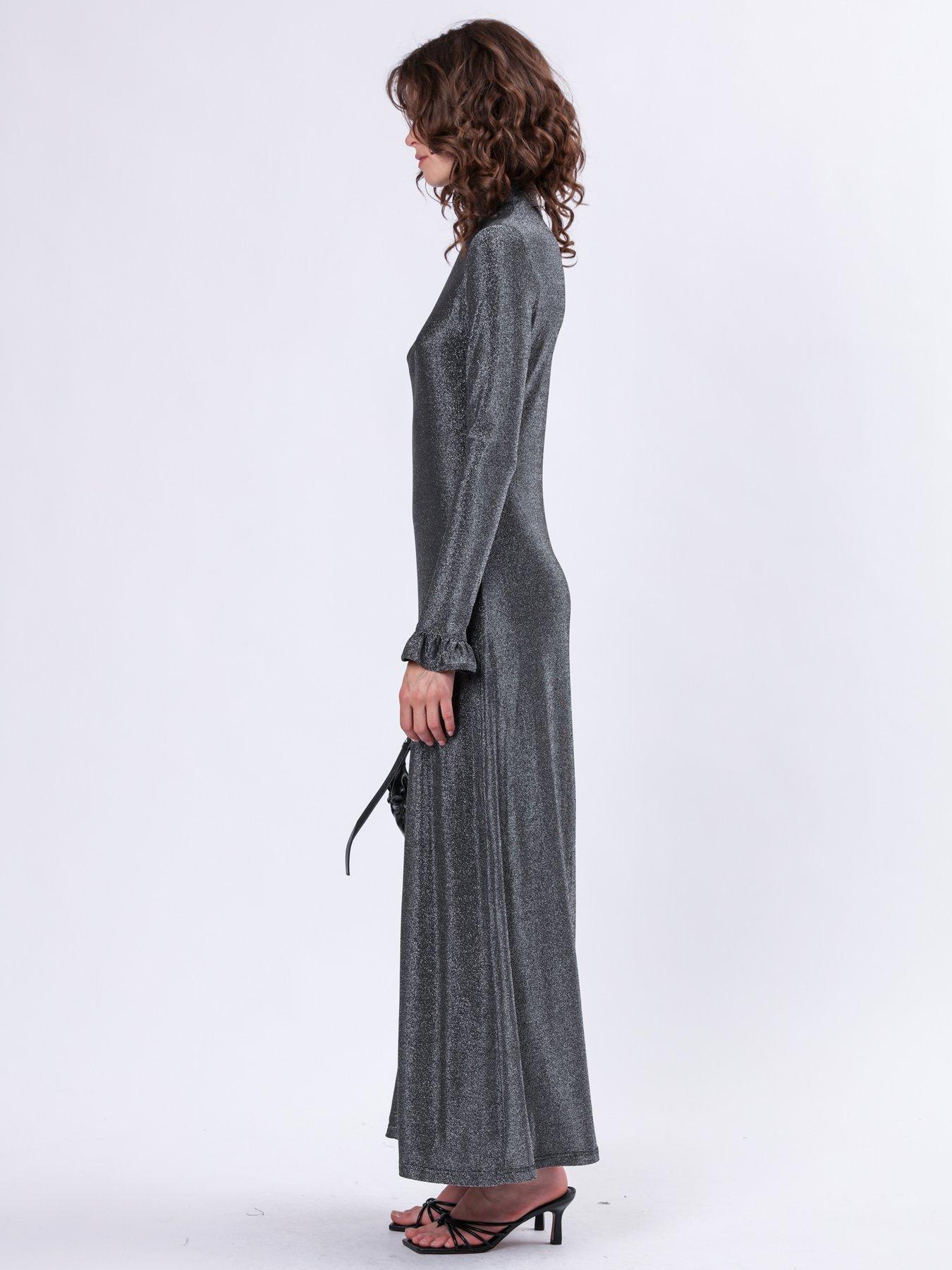 religion-frill-cuff-lurex-maxi-dress-greydetail