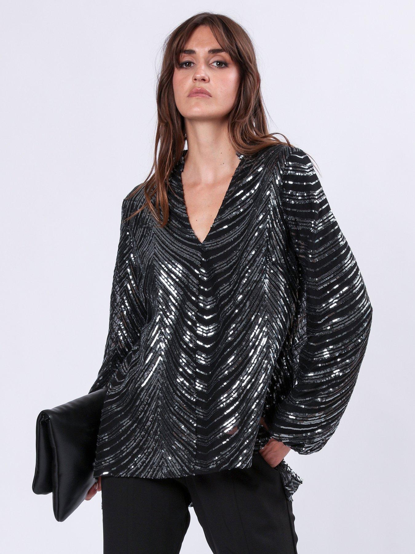 religion-sequin-bell-sleeve-tunic-top-grey