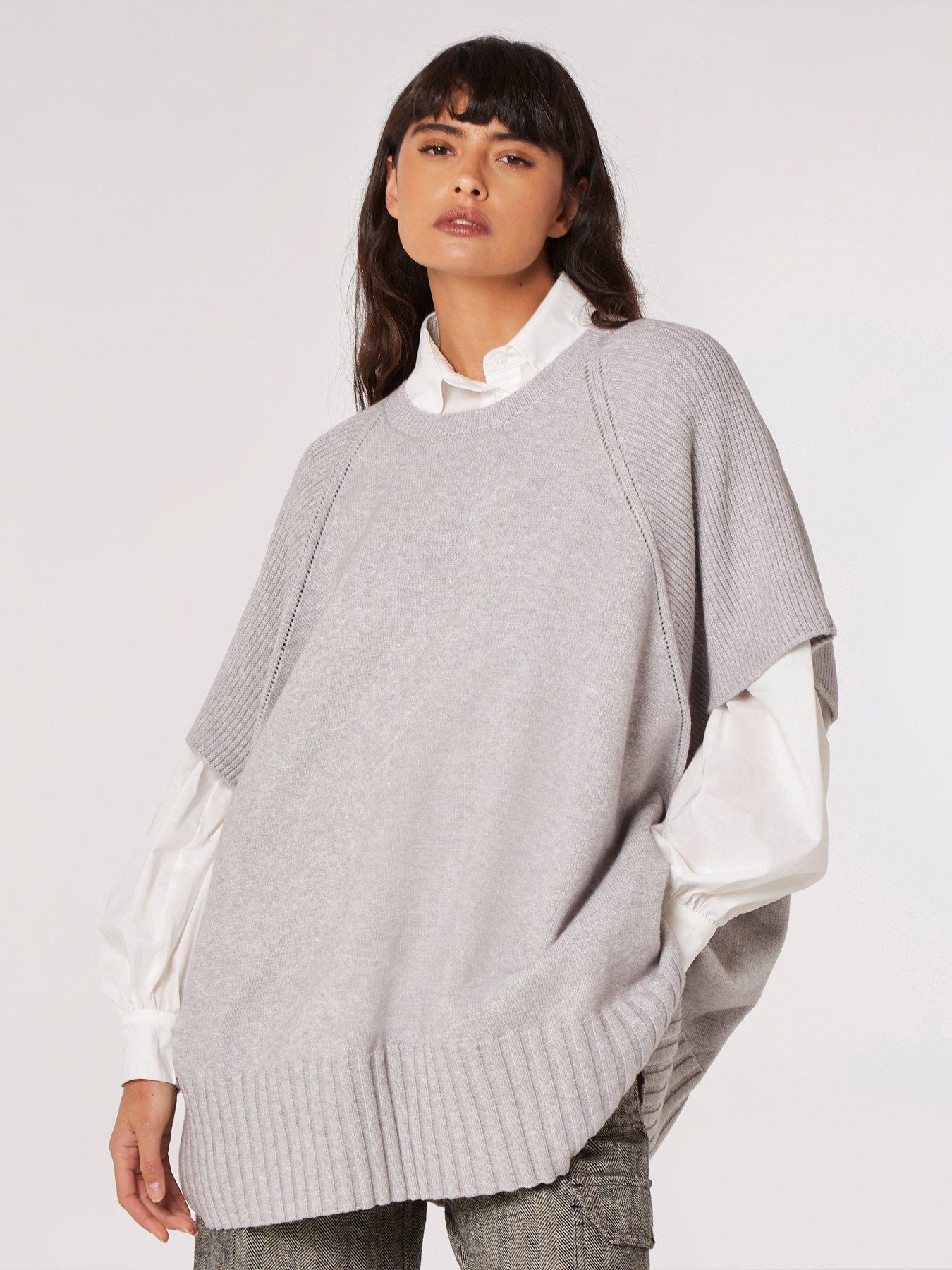 apricot-mixed-panel-oversize-poncho-jumper-grey