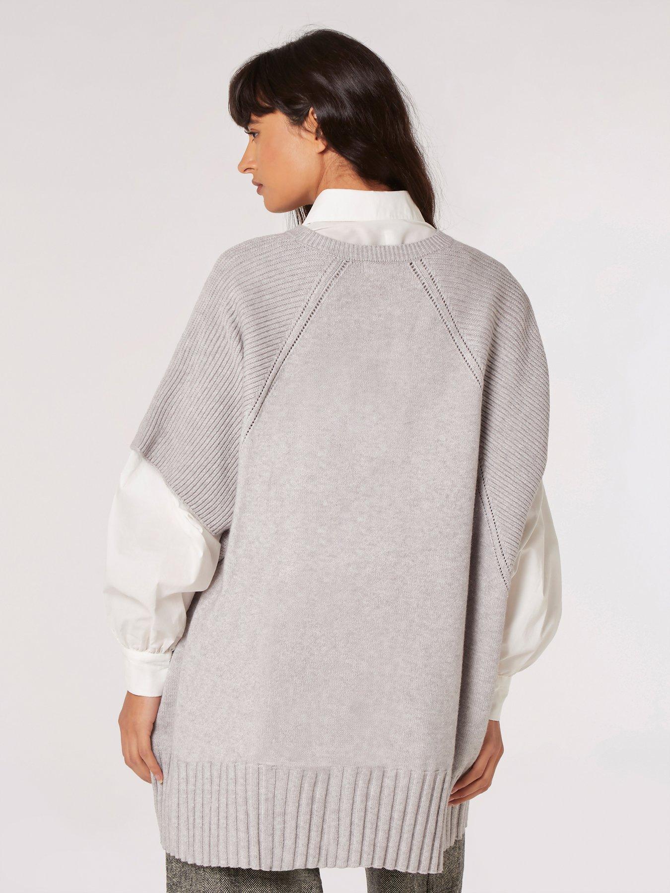 apricot-mixed-panel-oversize-poncho-jumper-greystillFront