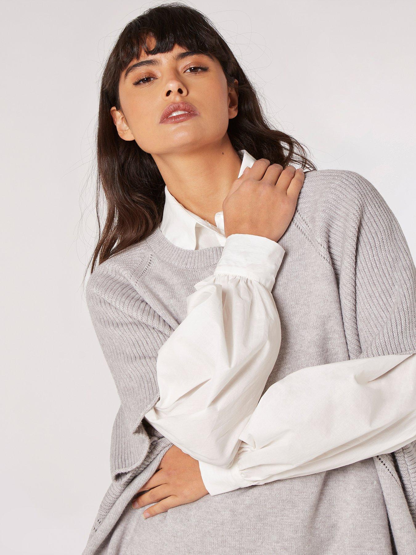 apricot-mixed-panel-oversize-poncho-jumper-greyoutfit