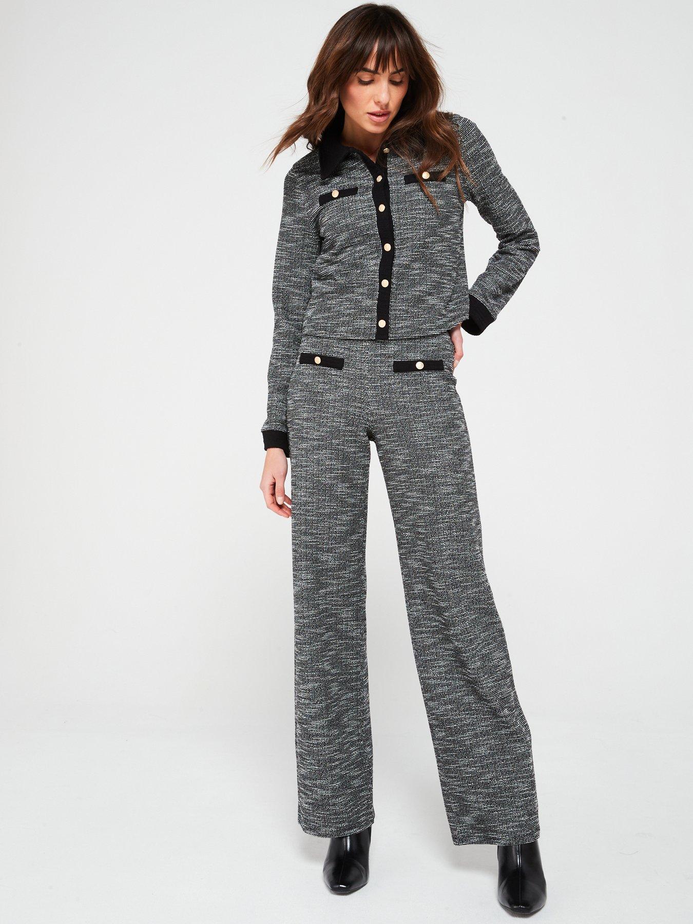 undefined Boucle Wide Leg Trouser - Mono