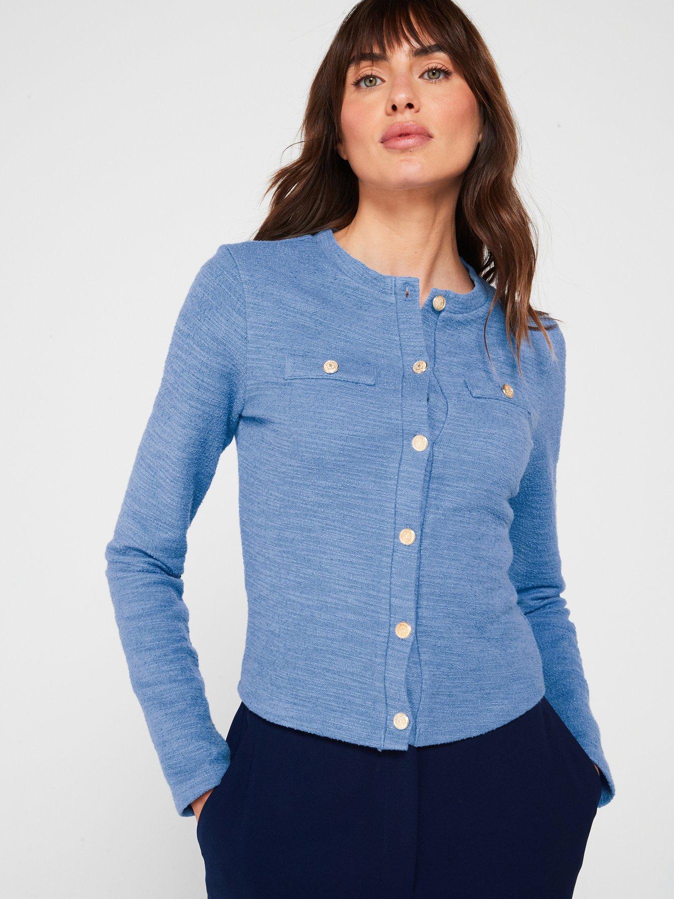 undefined Boucle Cardigan Top - Blue