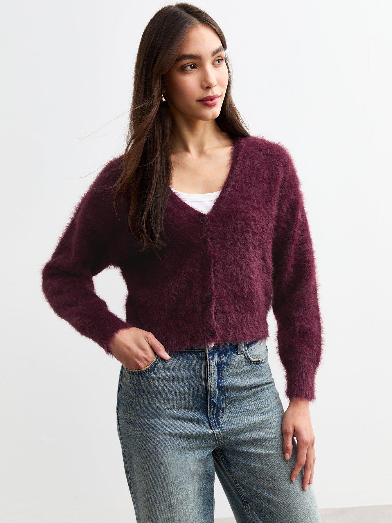 New Look Burgundy Fluffy Button Up Cardigan Very Ireland