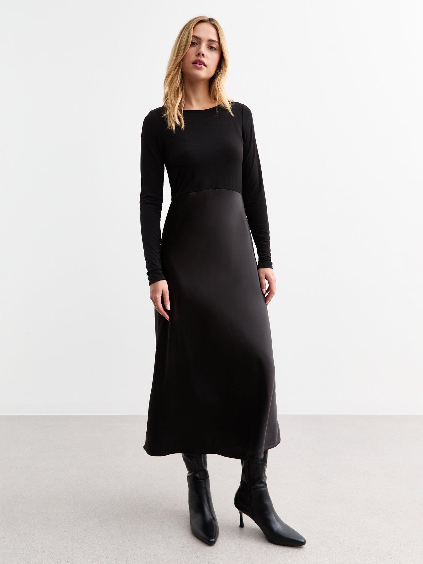 new-look-black-2-in-1-bias-cut-satin-midi-dressfront