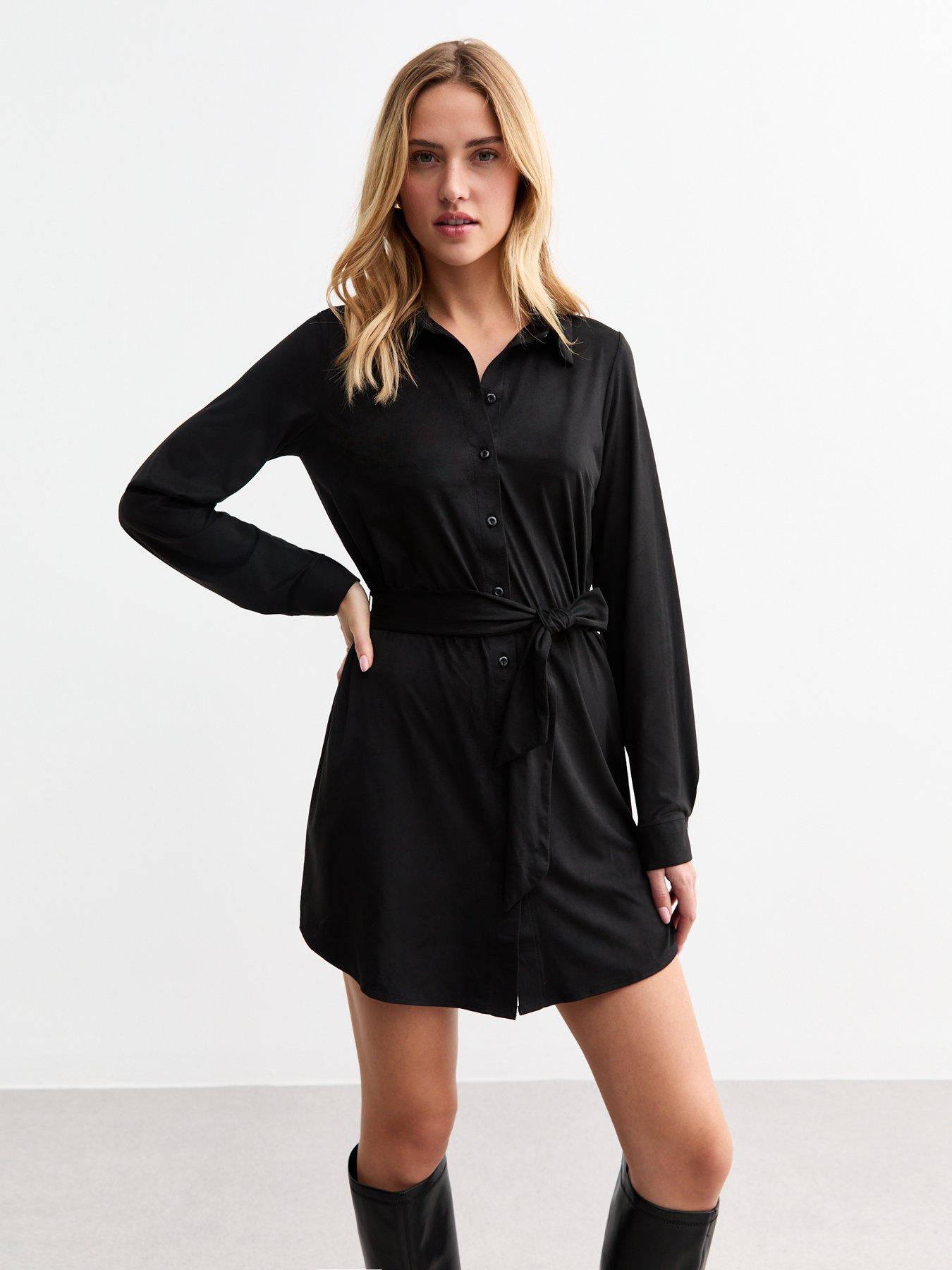 new-look-faux-suede-mini-shirt-dress-black